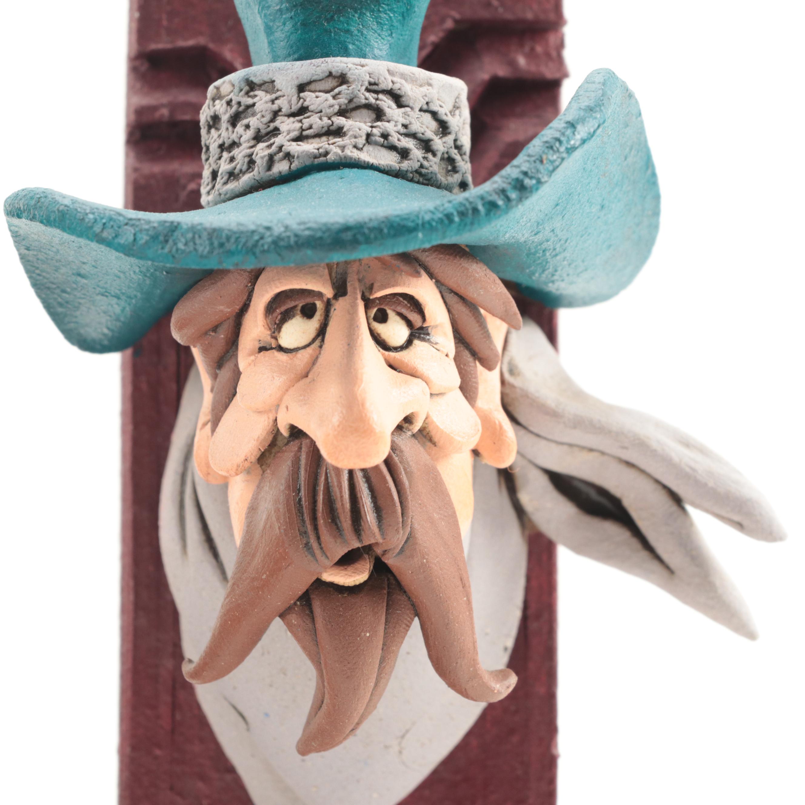 Signed Rex Benson Stoneware Cowboy Vase and Wall Pocket