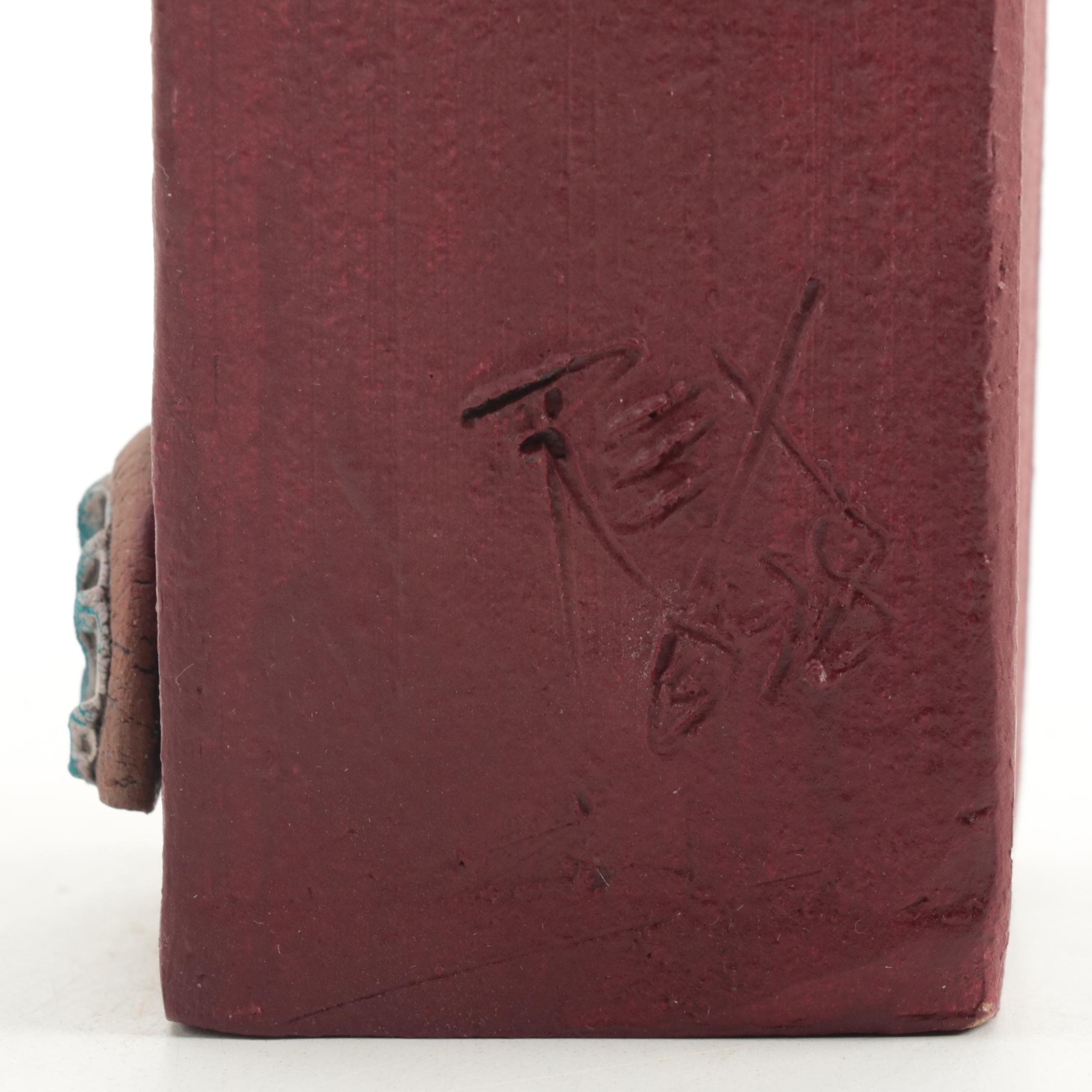 Signed Rex Benson Stoneware Cowboy Vase and Wall Pocket