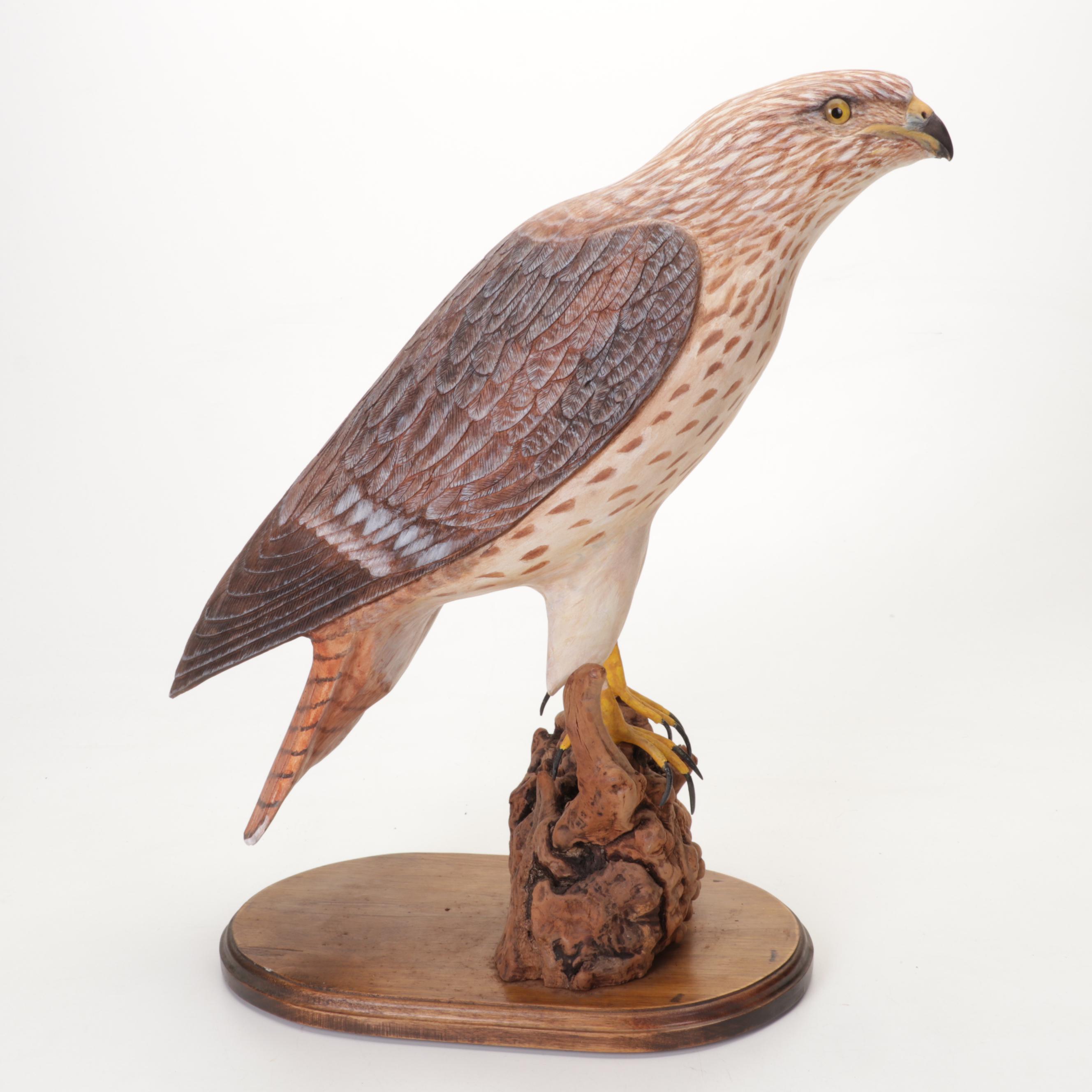 Belted Kingfisher and Red-Tailed Hawk Figurines With Wood Stands