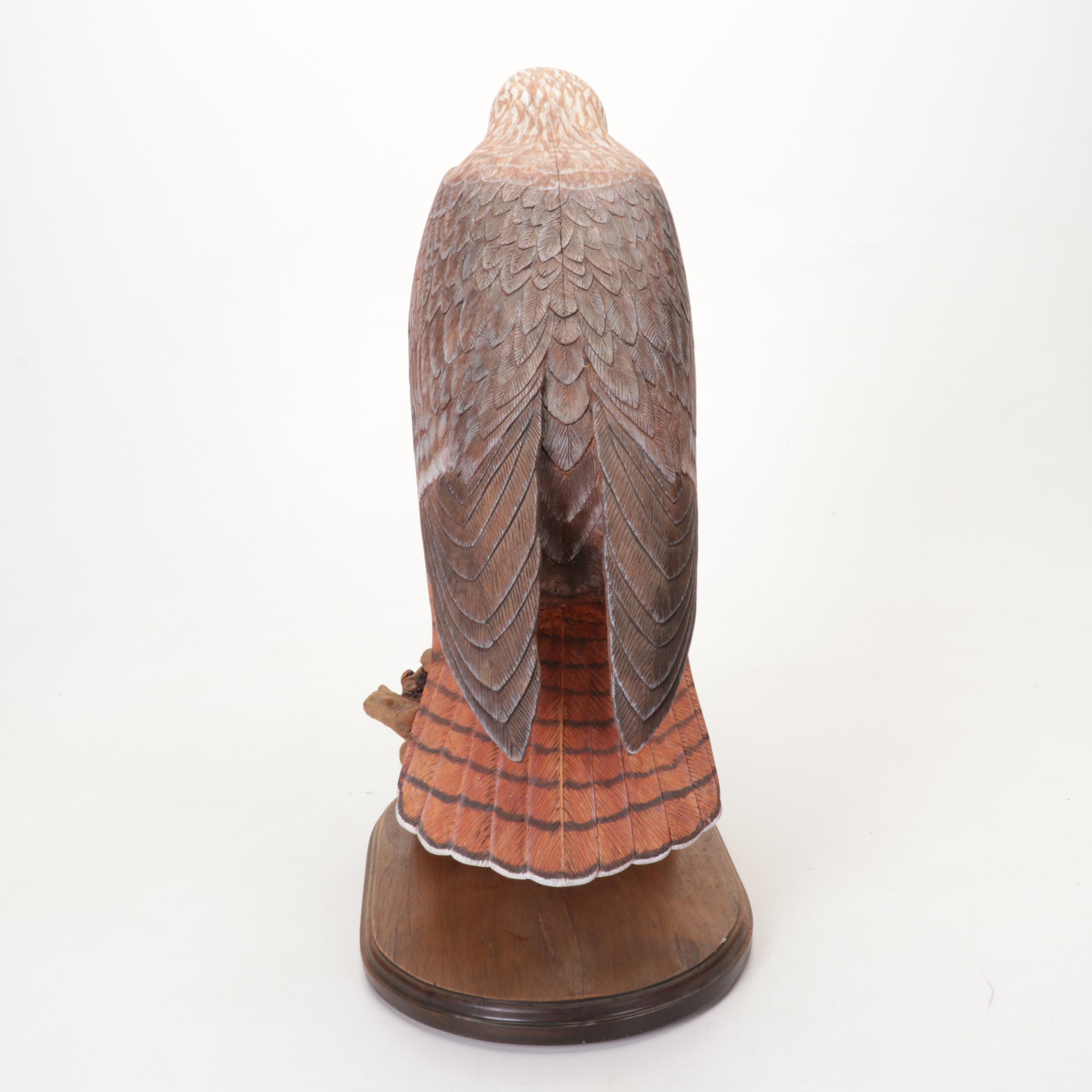 Belted Kingfisher and Red-Tailed Hawk Figurines With Wood Stands