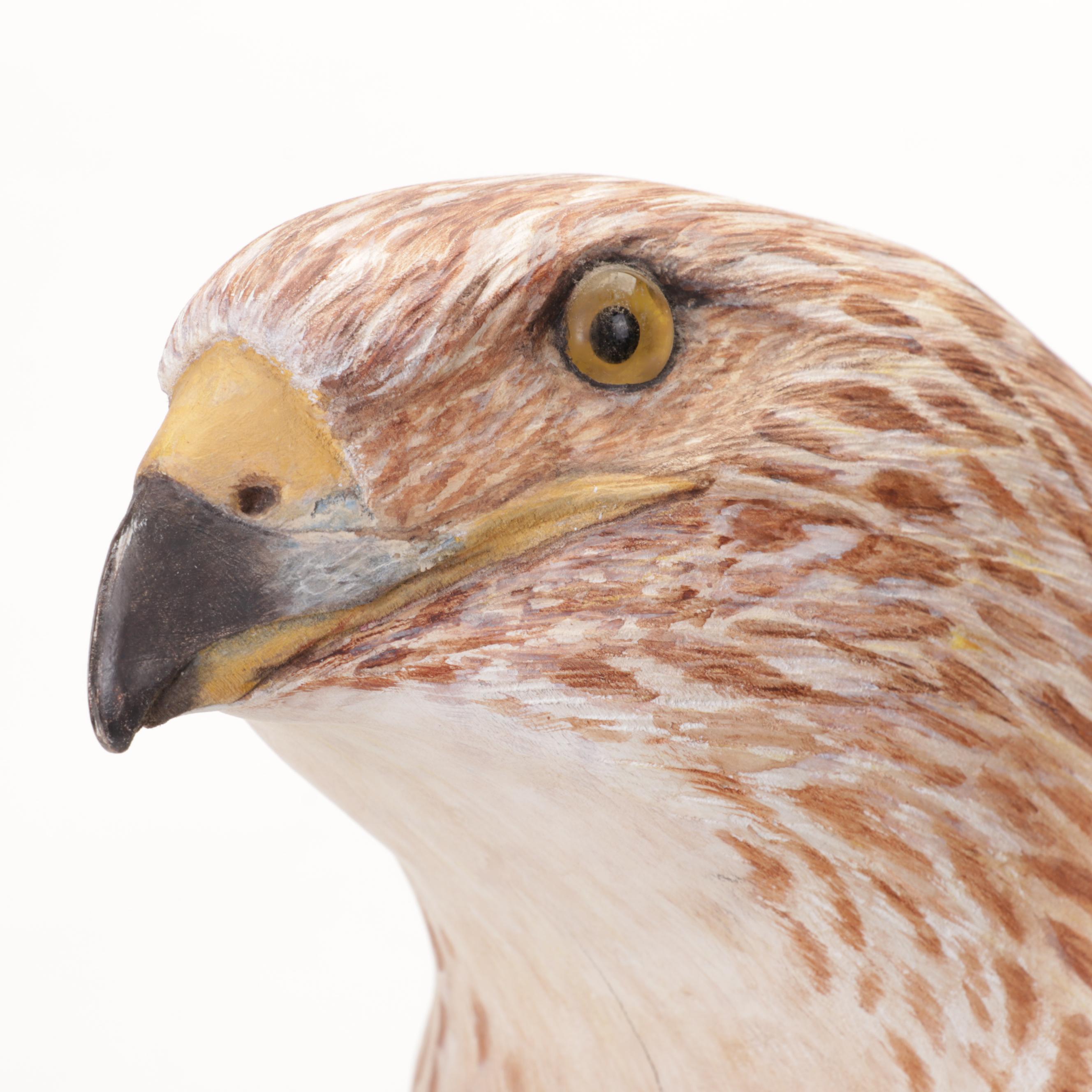 Belted Kingfisher and Red-Tailed Hawk Figurines With Wood Stands
