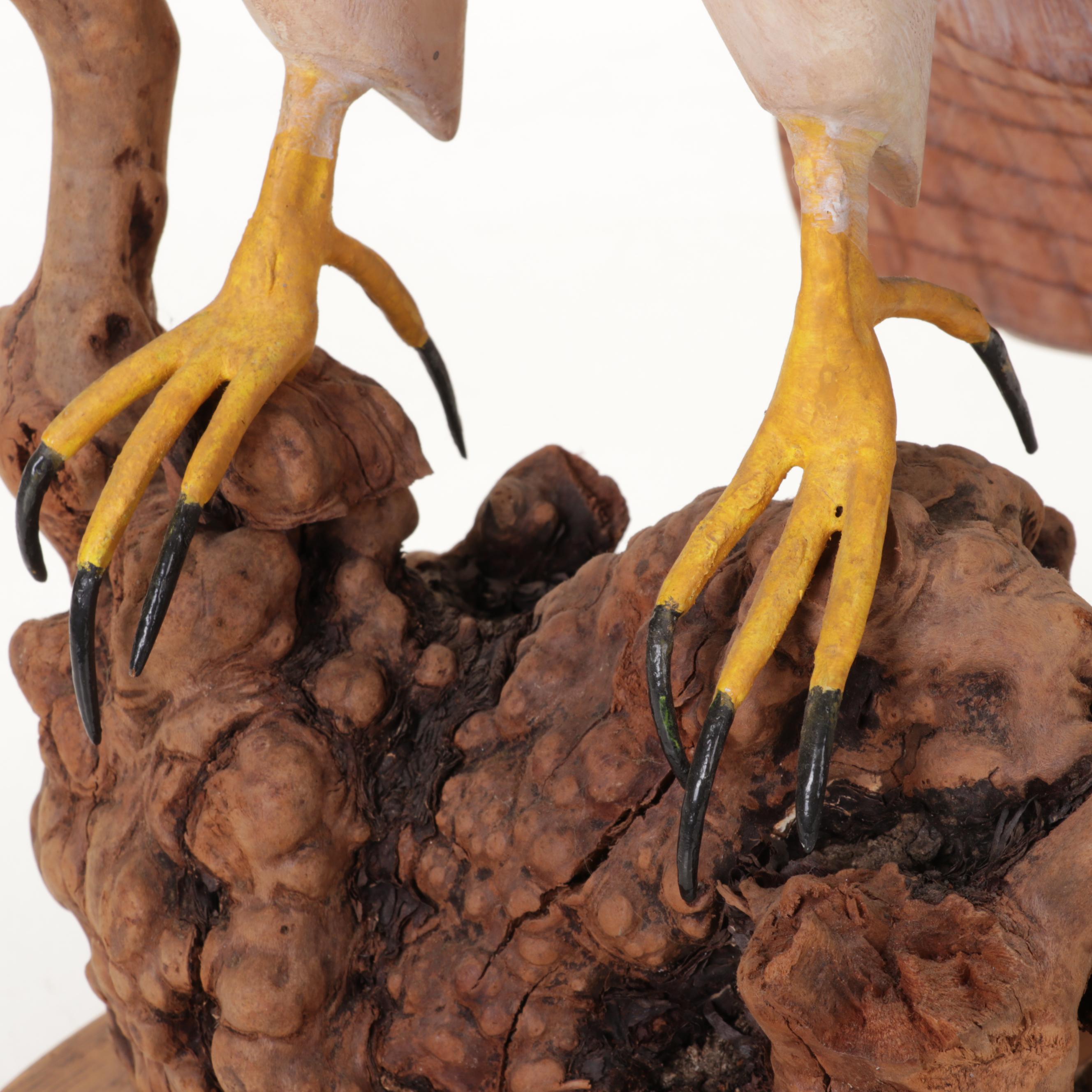 Belted Kingfisher and Red-Tailed Hawk Figurines With Wood Stands