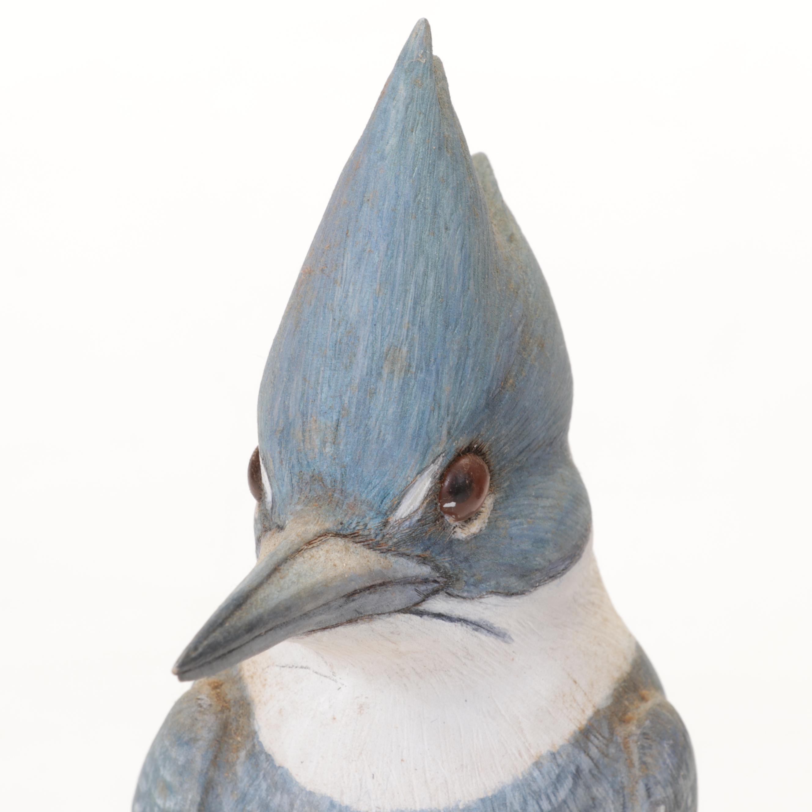 Belted Kingfisher and Red-Tailed Hawk Figurines With Wood Stands