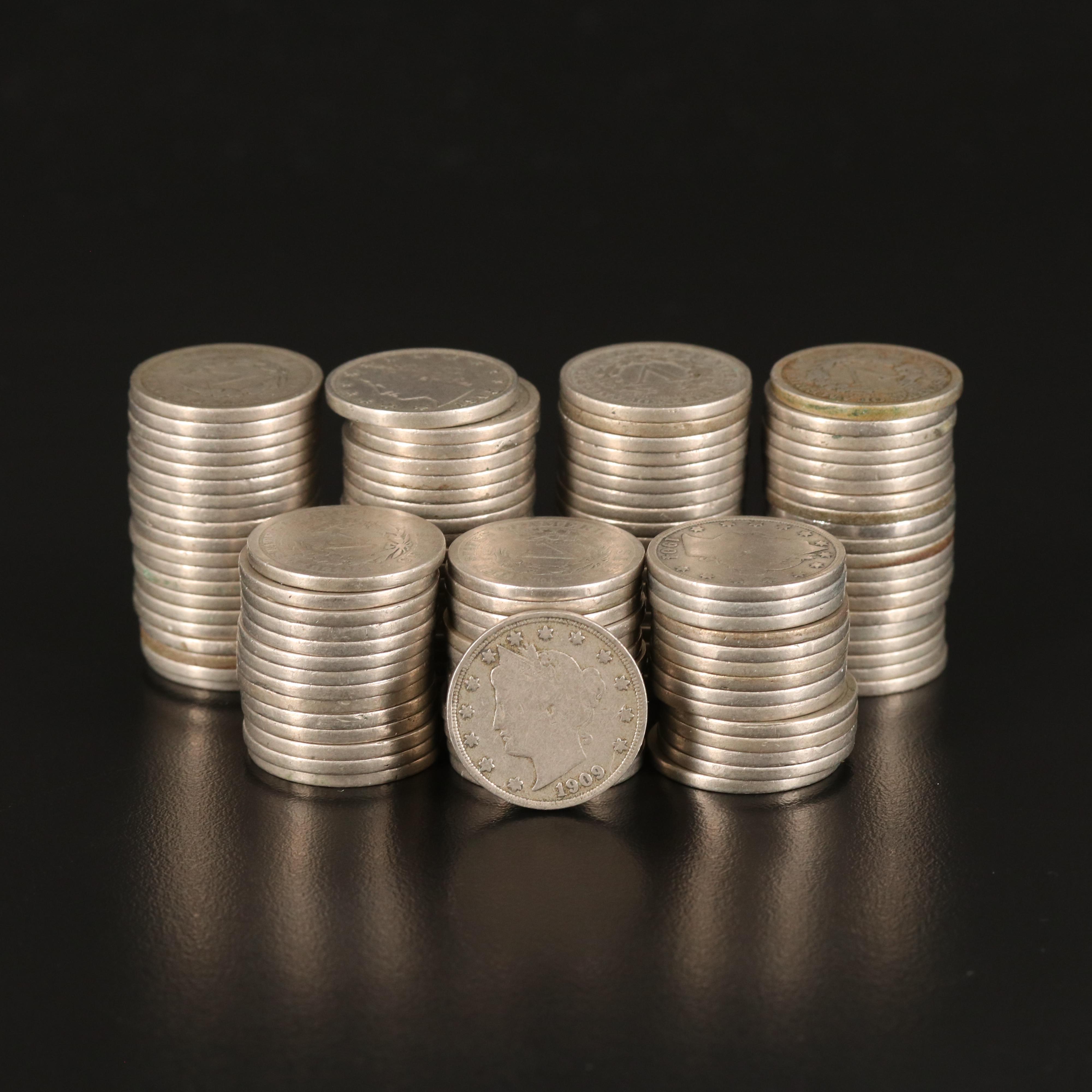 Group of One Hundred Twenty-Two Liberty Nickels