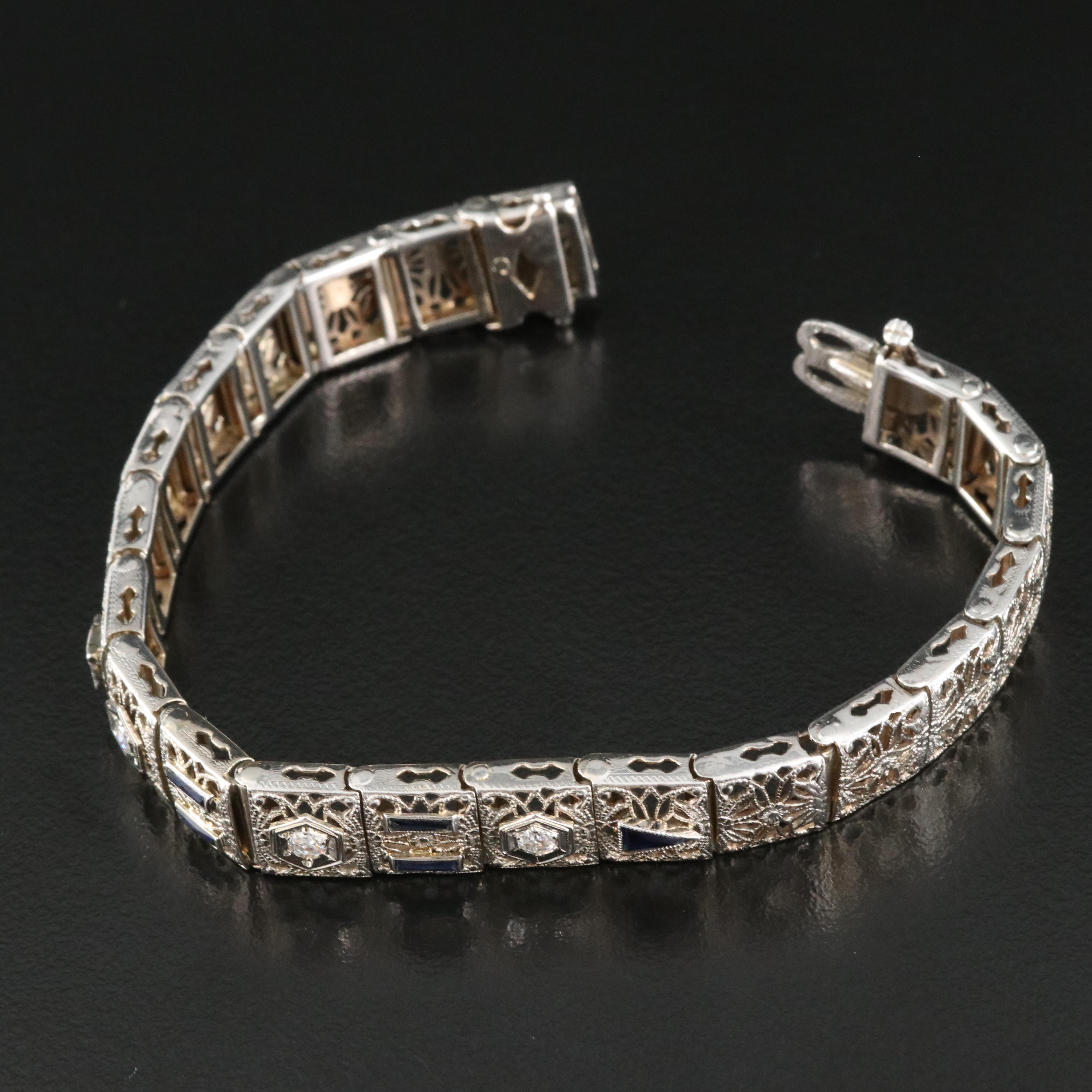 14K Sapphire and Diamond Filigree Bracelet