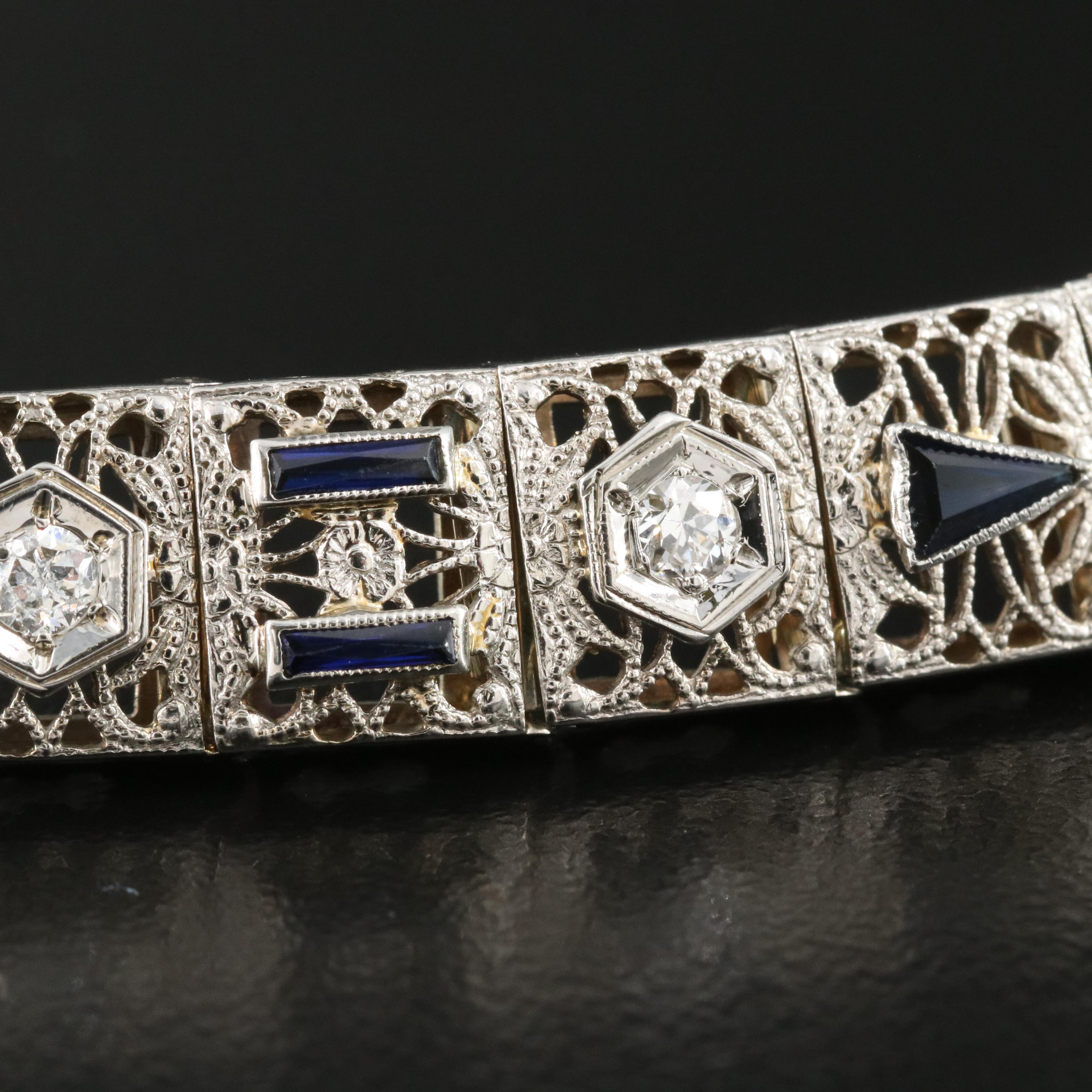 14K Sapphire and Diamond Filigree Bracelet
