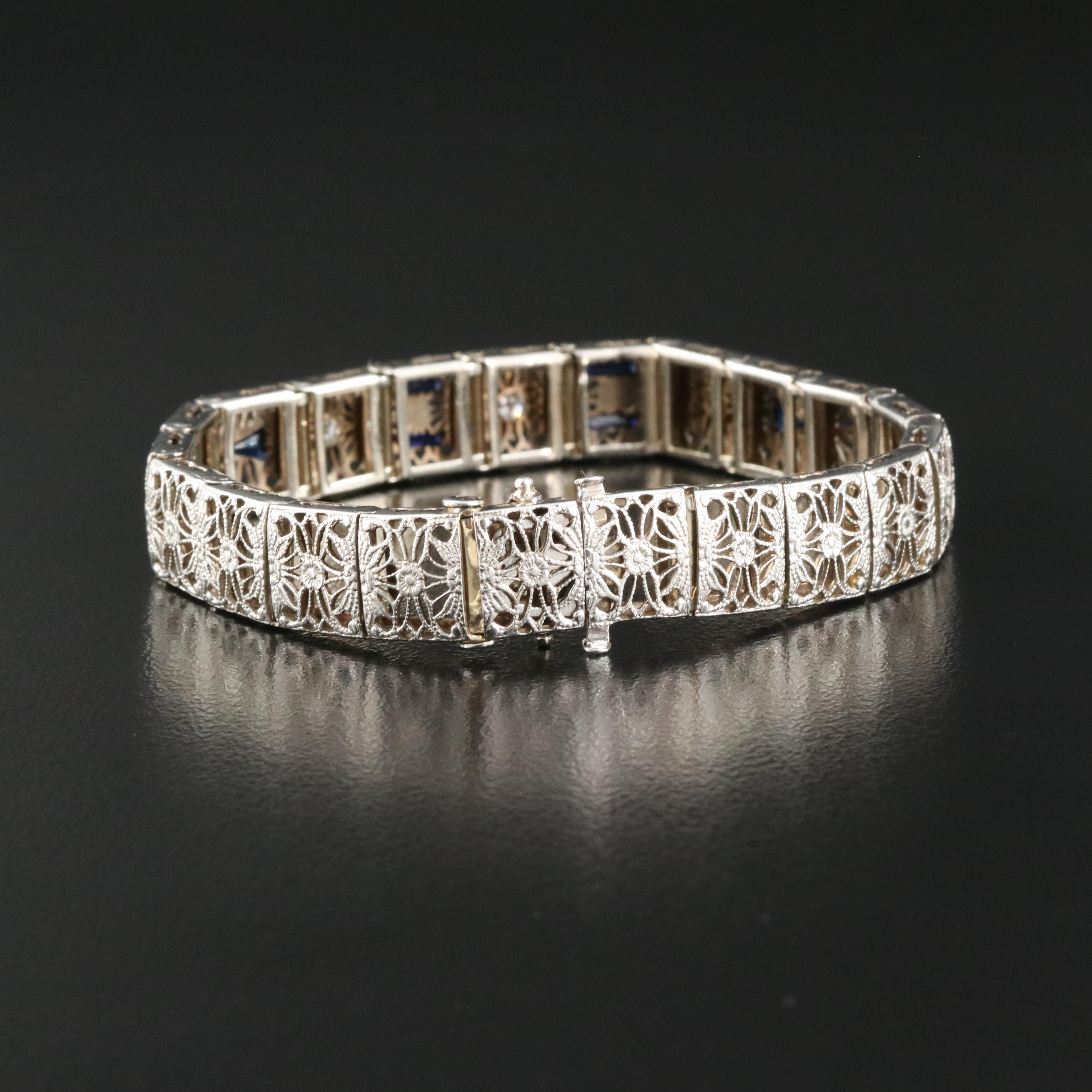 14K Sapphire and Diamond Filigree Bracelet