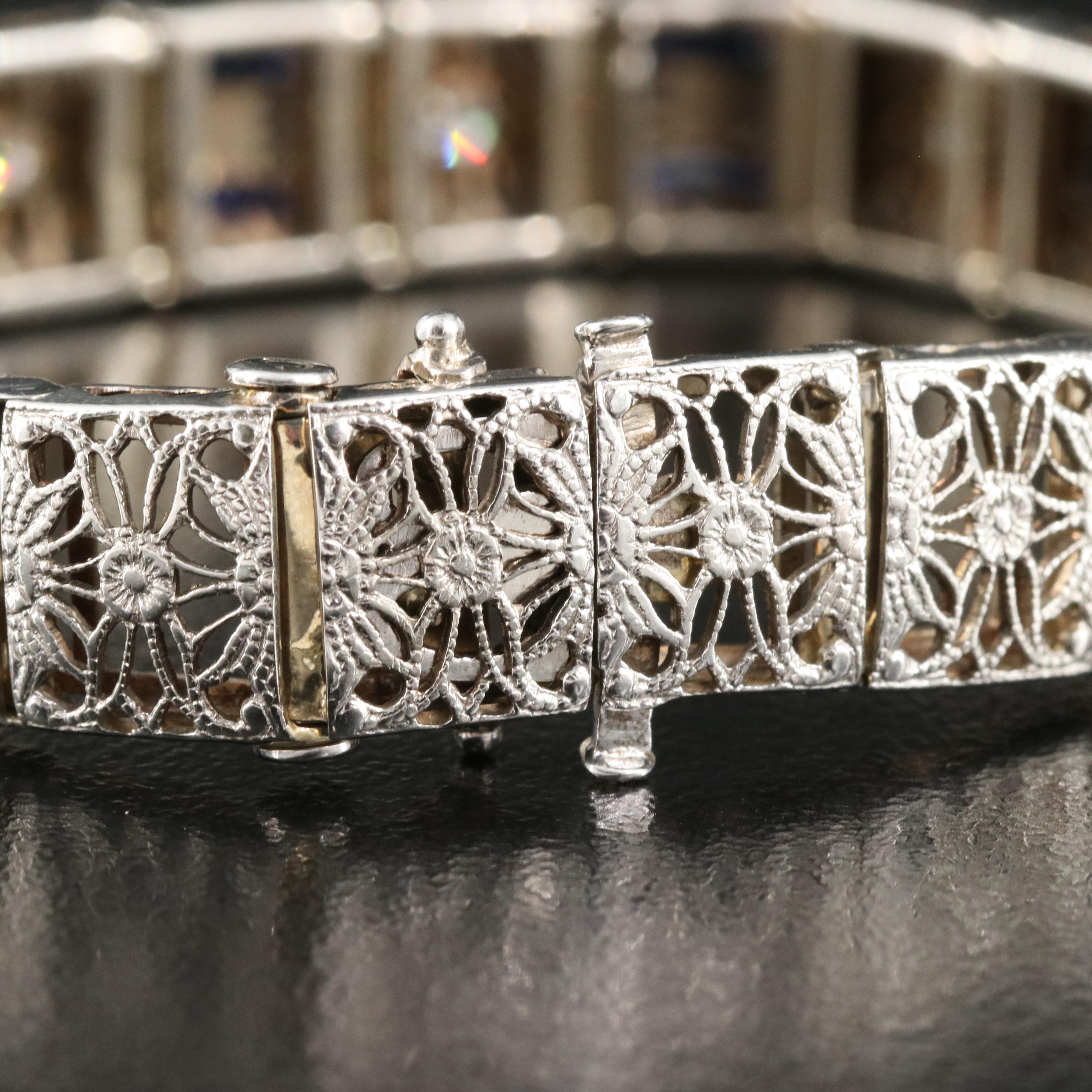 14K Sapphire and Diamond Filigree Bracelet