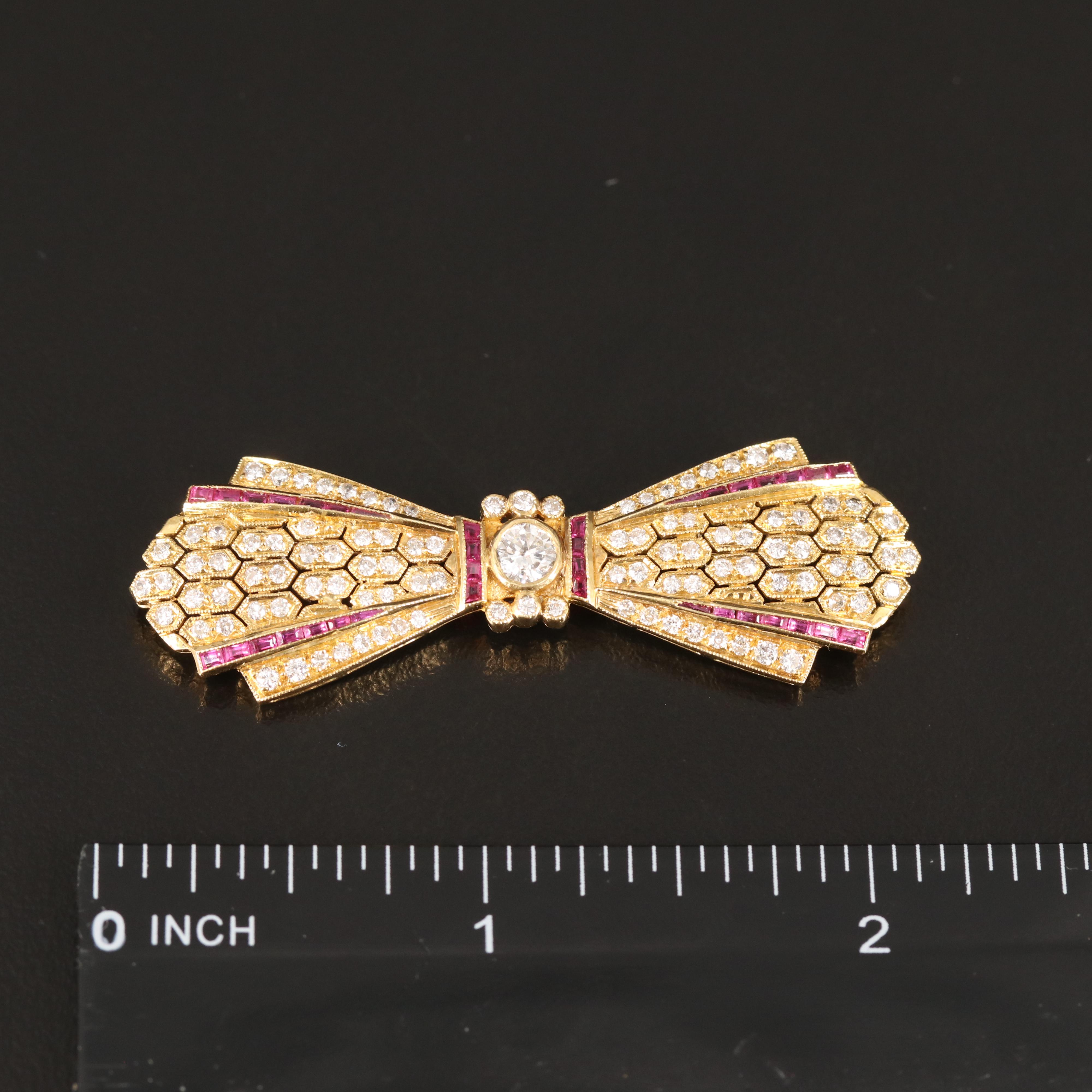 Vintage Style 18K 1.53 CTW Diamond and Ruby Bow