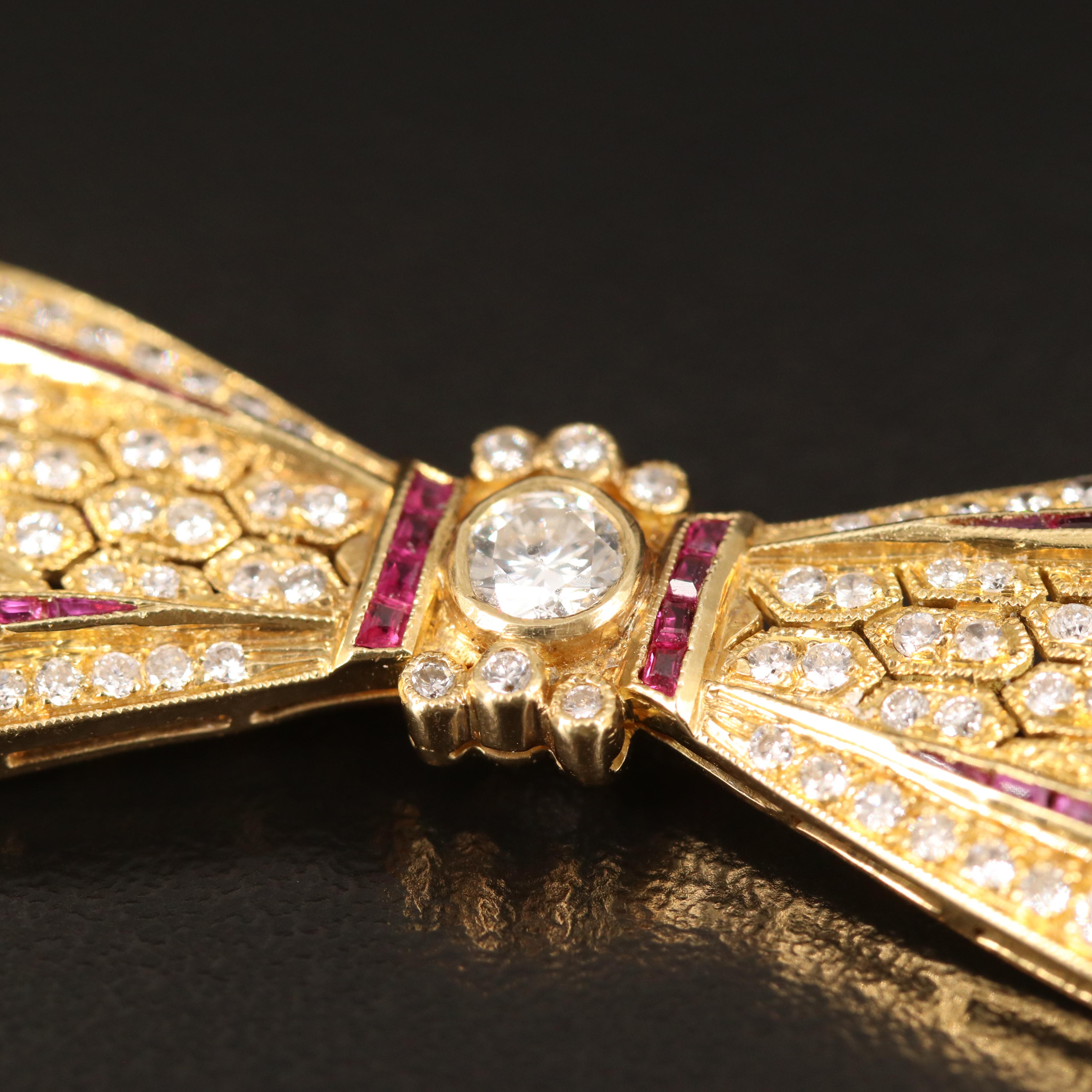 Vintage Style 18K 1.53 CTW Diamond and Ruby Bow
