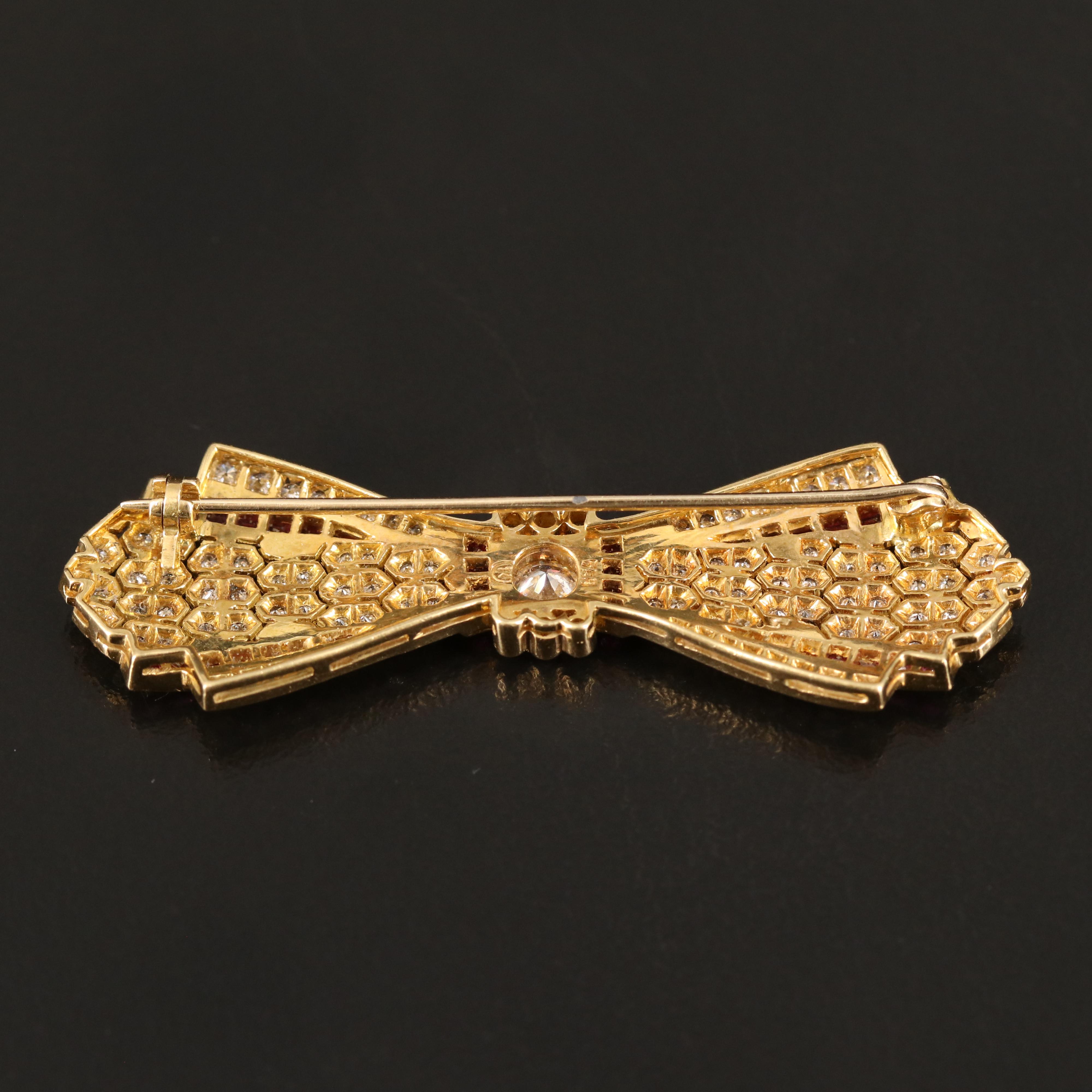 Vintage Style 18K 1.53 CTW Diamond and Ruby Bow