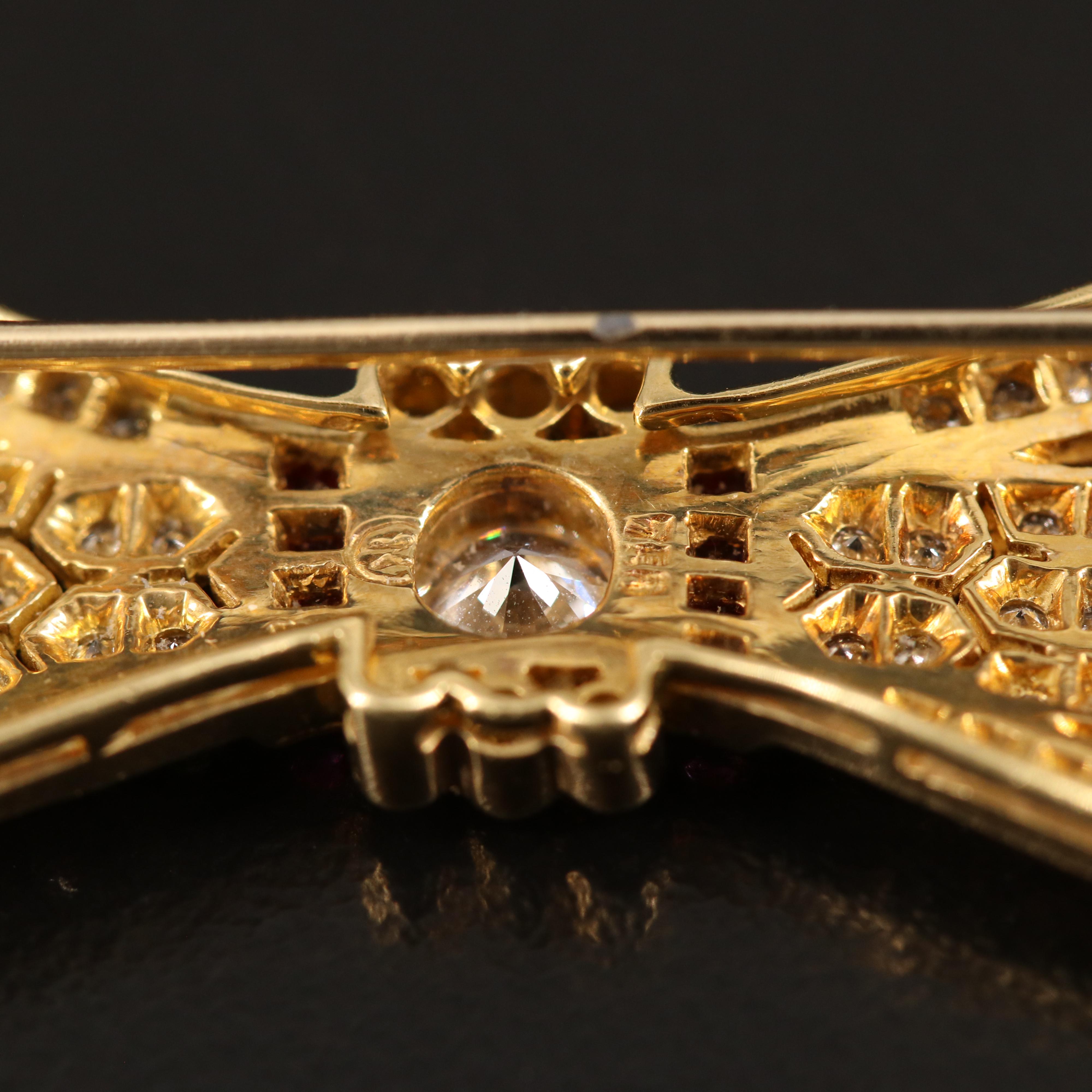 Vintage Style 18K 1.53 CTW Diamond and Ruby Bow