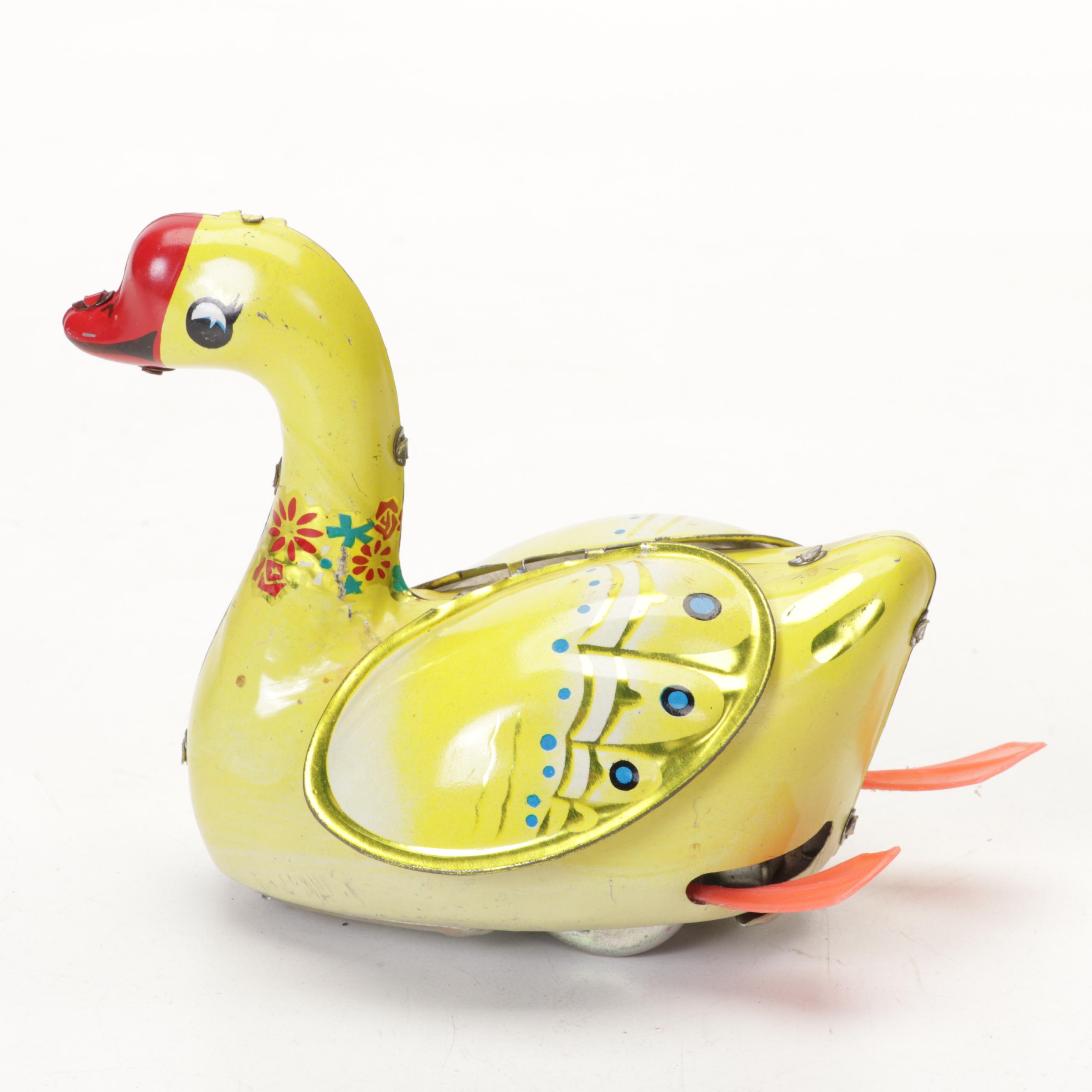 Tin Litho Wind-Up Toy Gosling, Late 20th Century