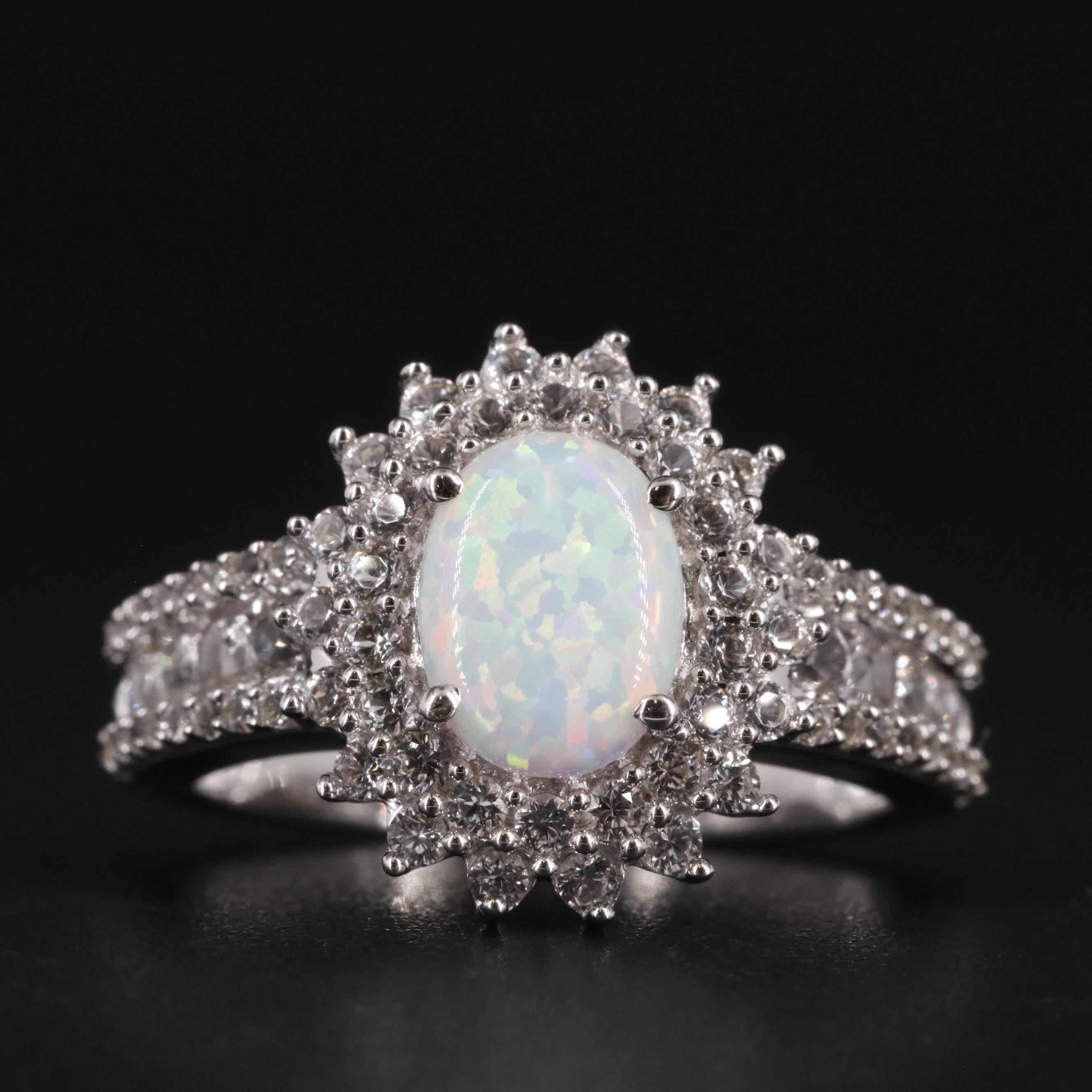 Sterling Silver Opal and Sapphire Ring