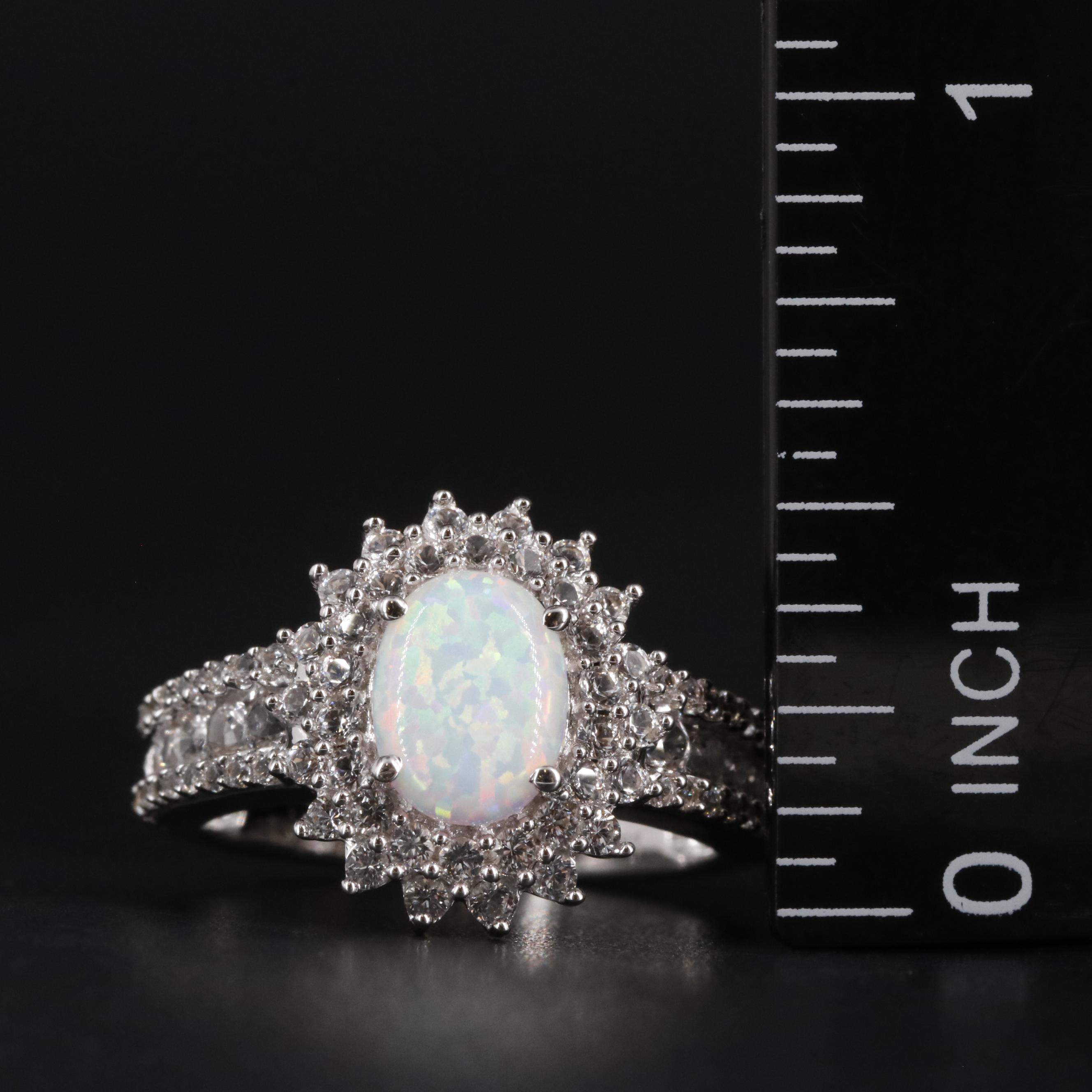 Sterling Silver Opal and Sapphire Ring