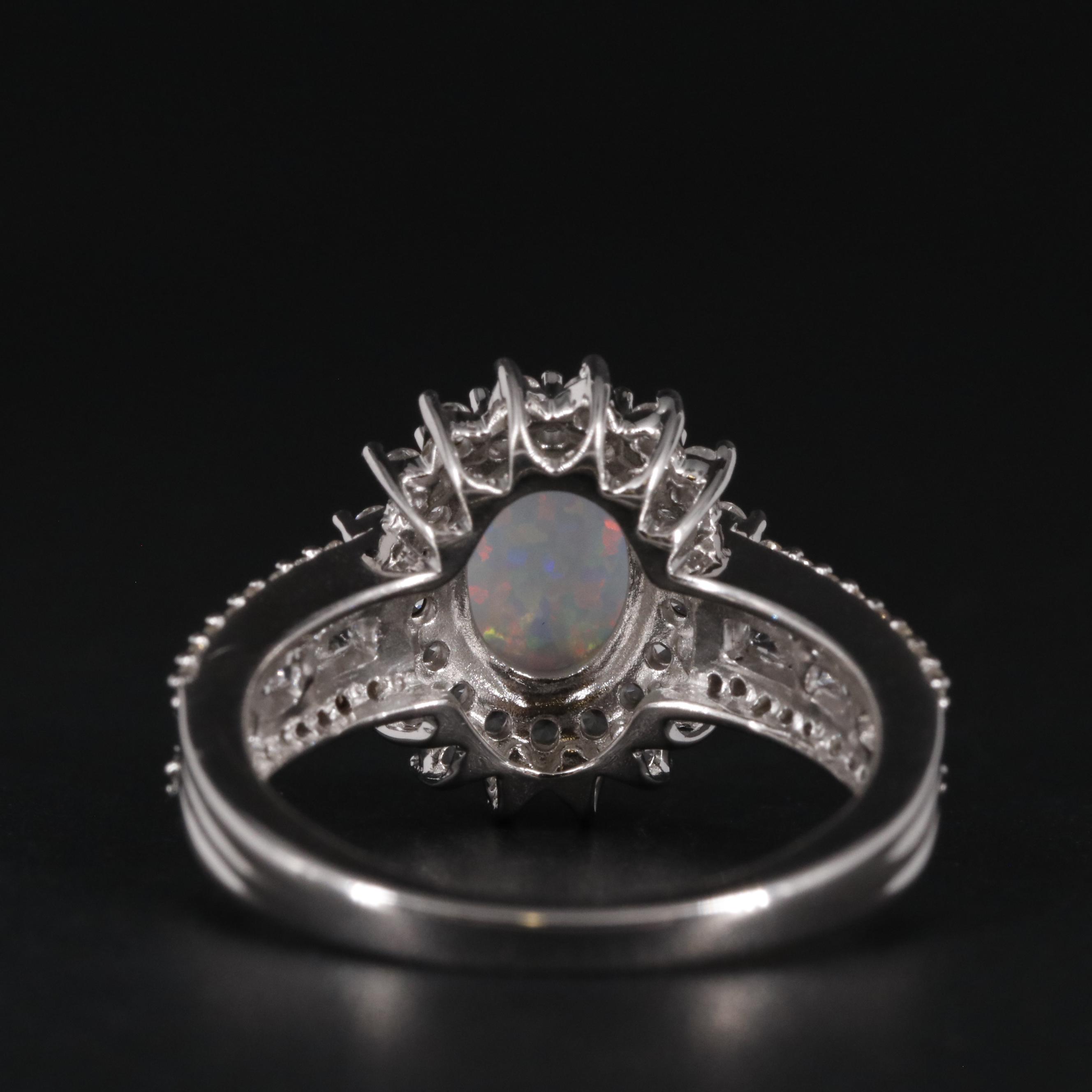 Sterling Silver Opal and Sapphire Ring