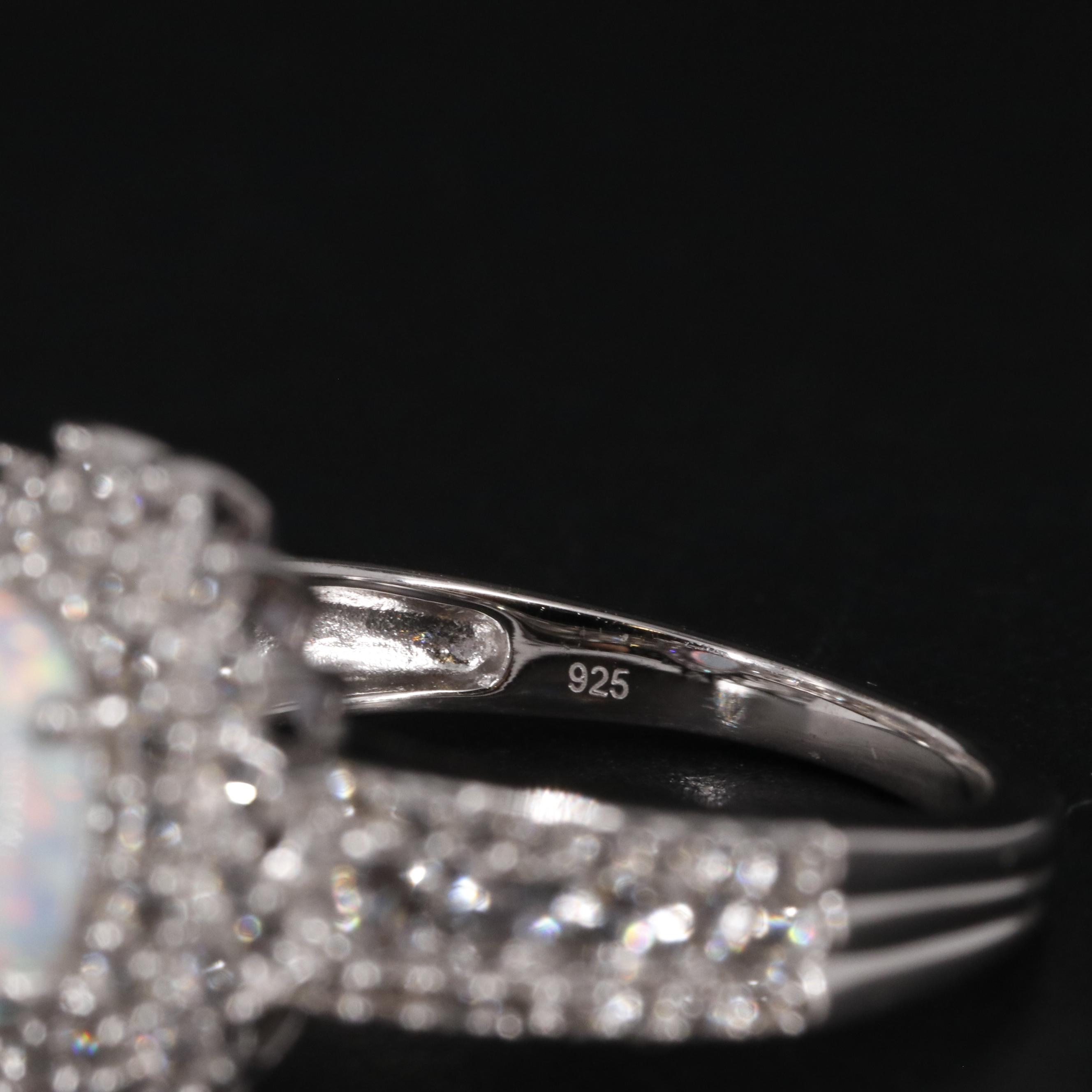 Sterling Silver Opal and Sapphire Ring