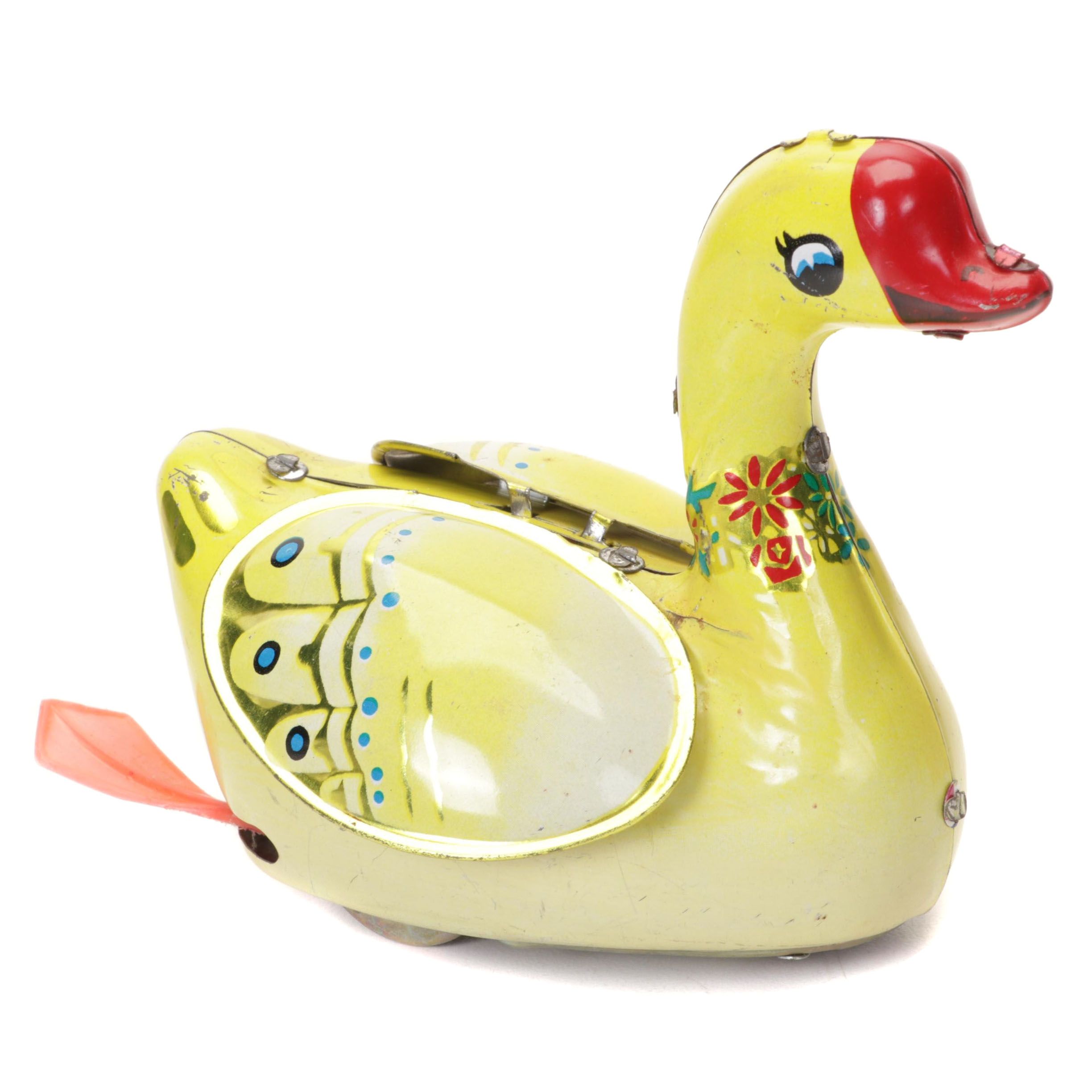 Tin Litho Wind-Up Toy Gosling, Late 20th Century