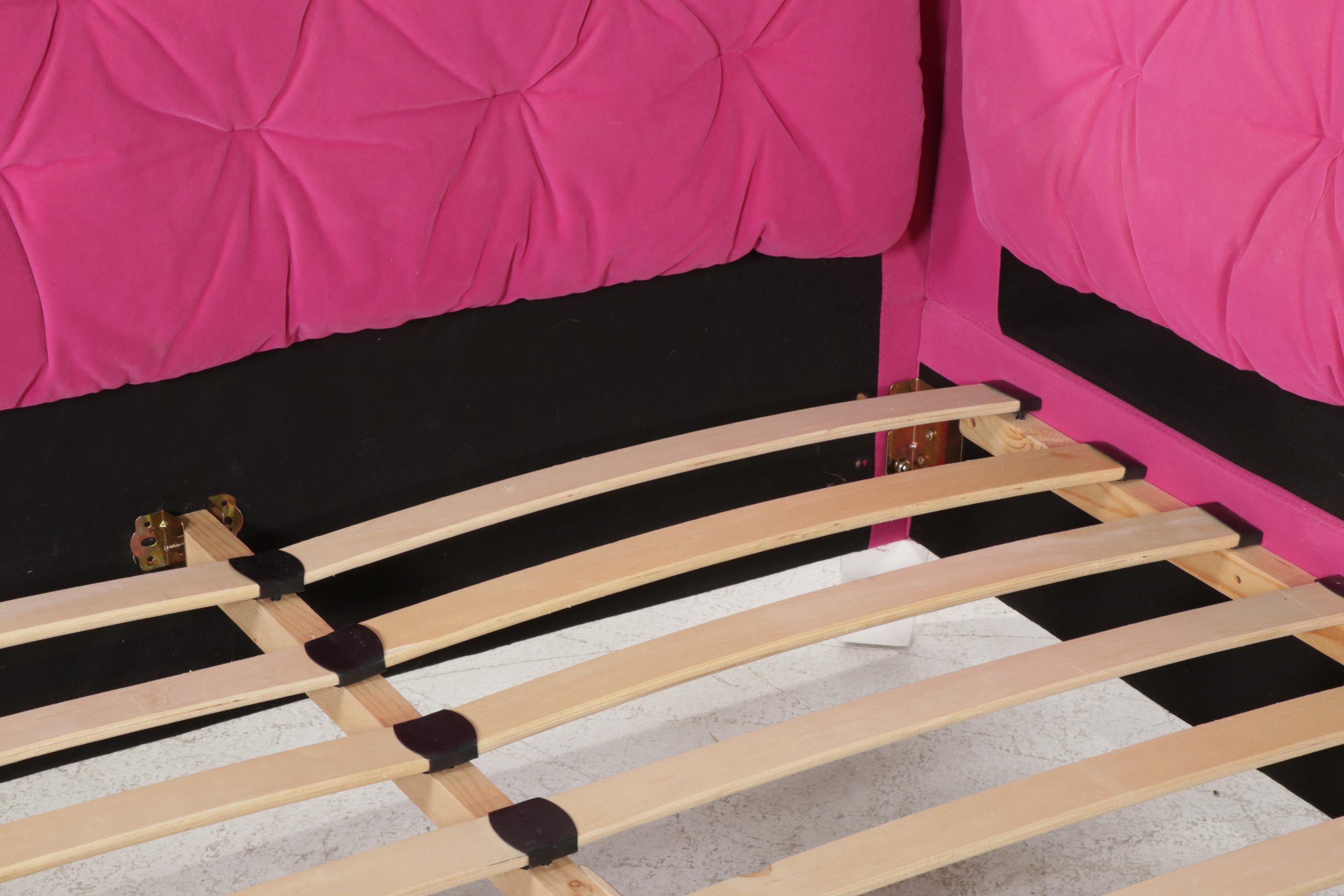 Pink Microfiber Upholstered Queen Size Corner Bed