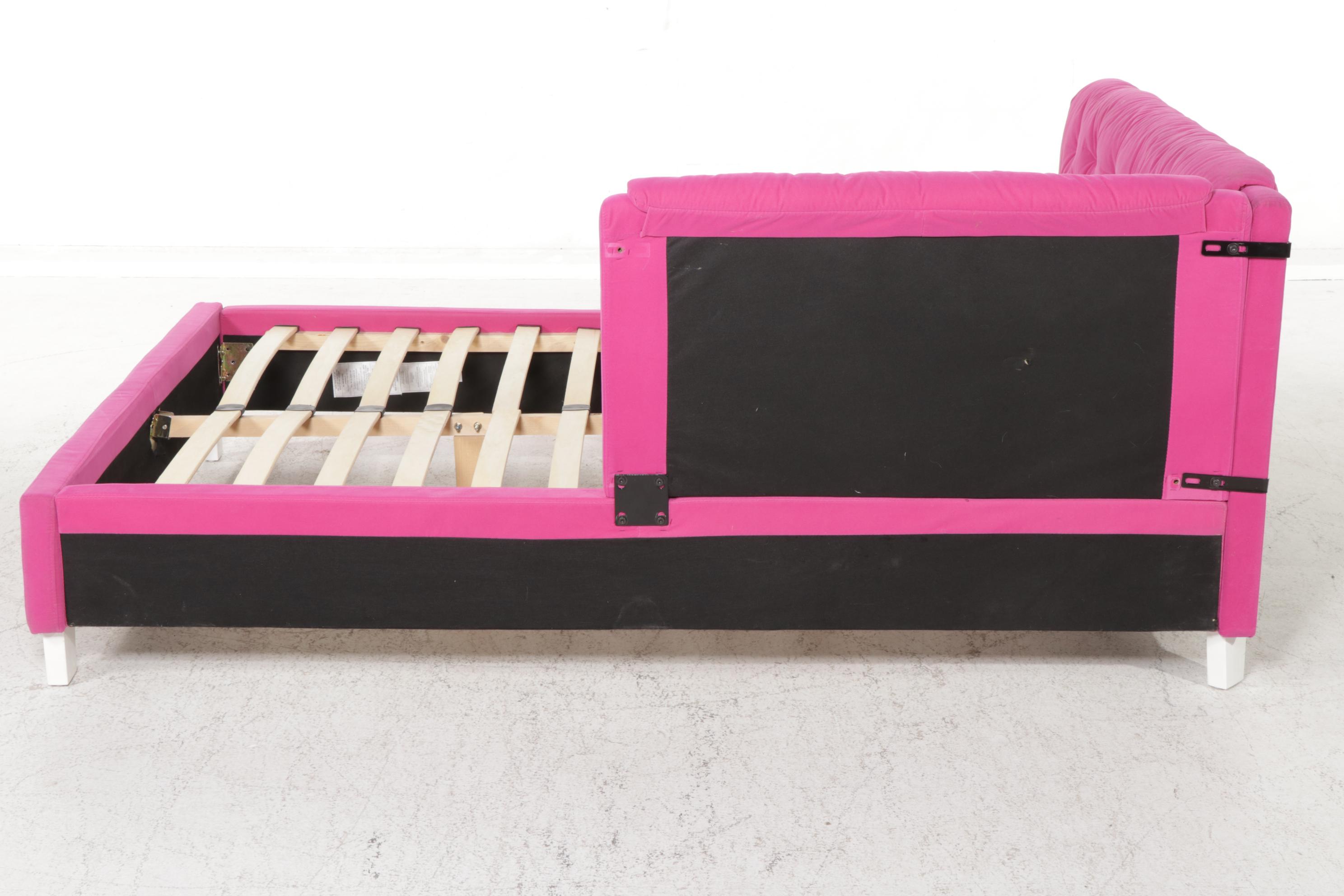 Pink Microfiber Upholstered Queen Size Corner Bed