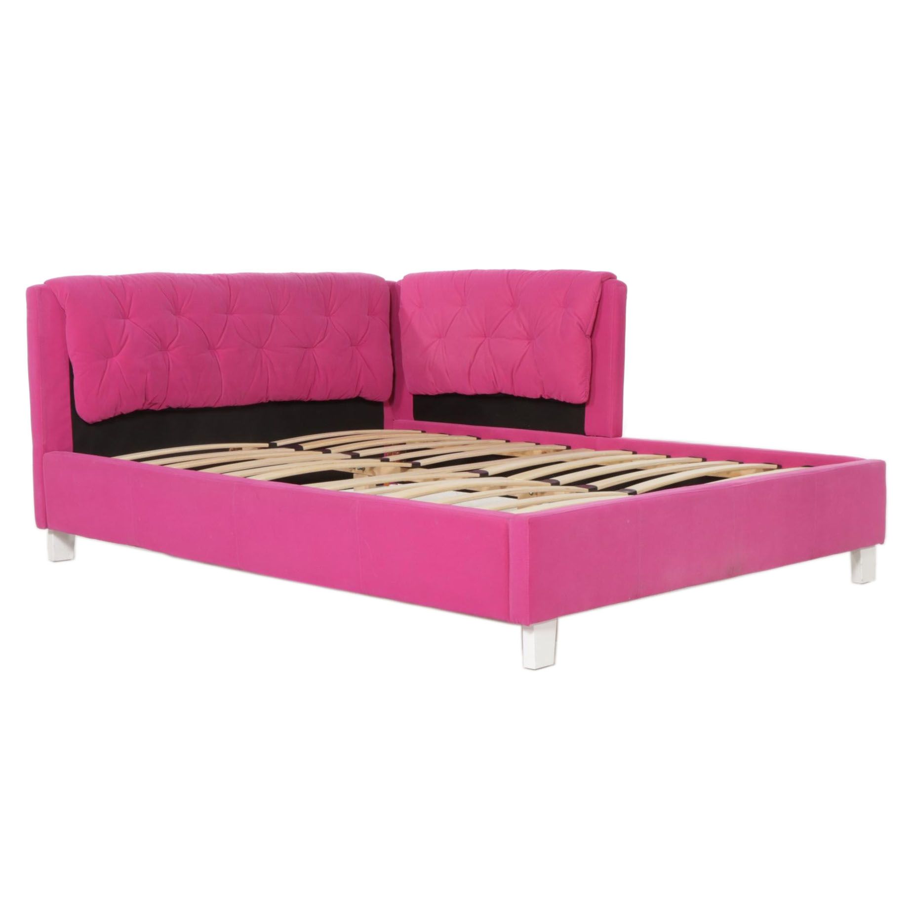 Pink Microfiber Upholstered Queen Size Corner Bed