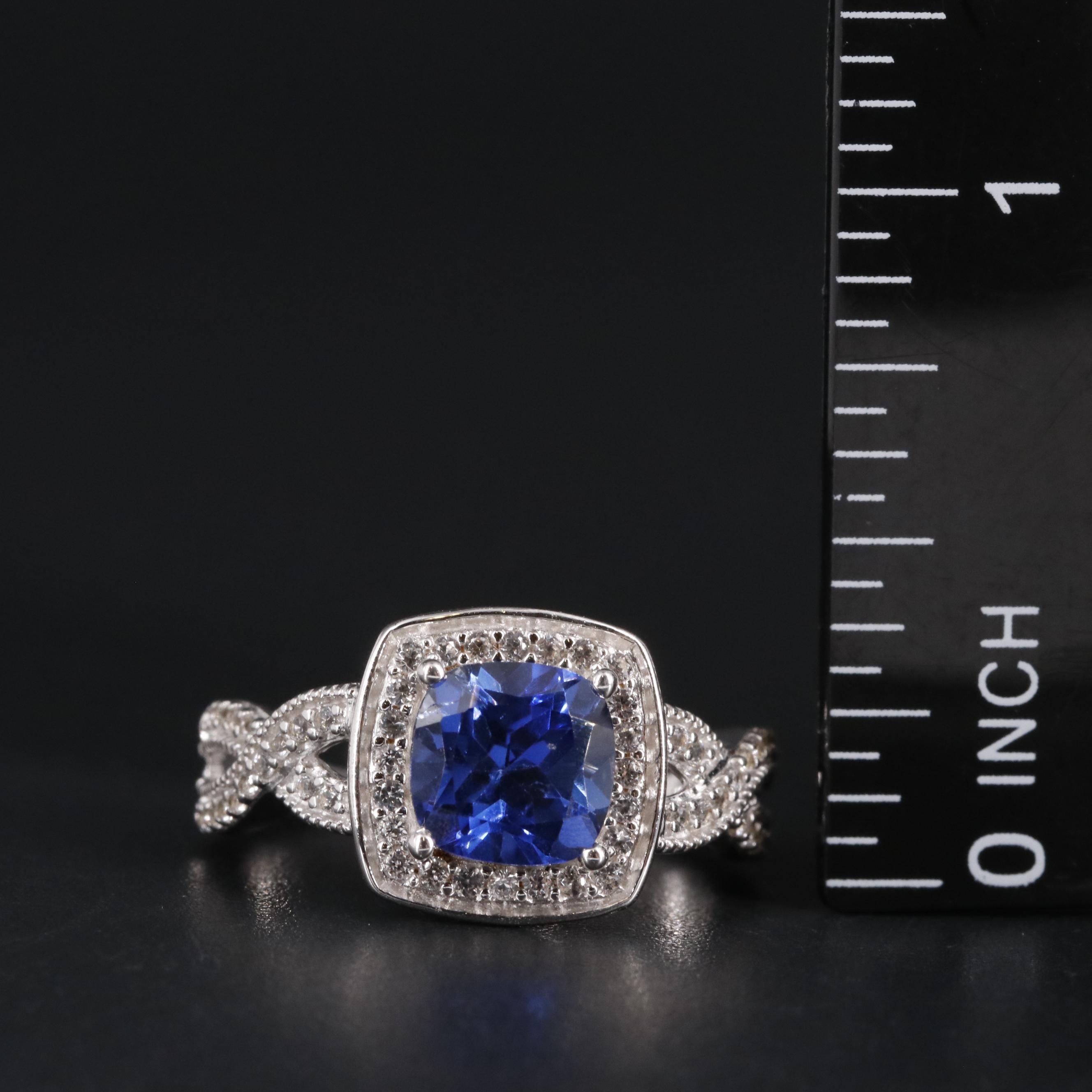 Sterling Sapphire Halo Ring