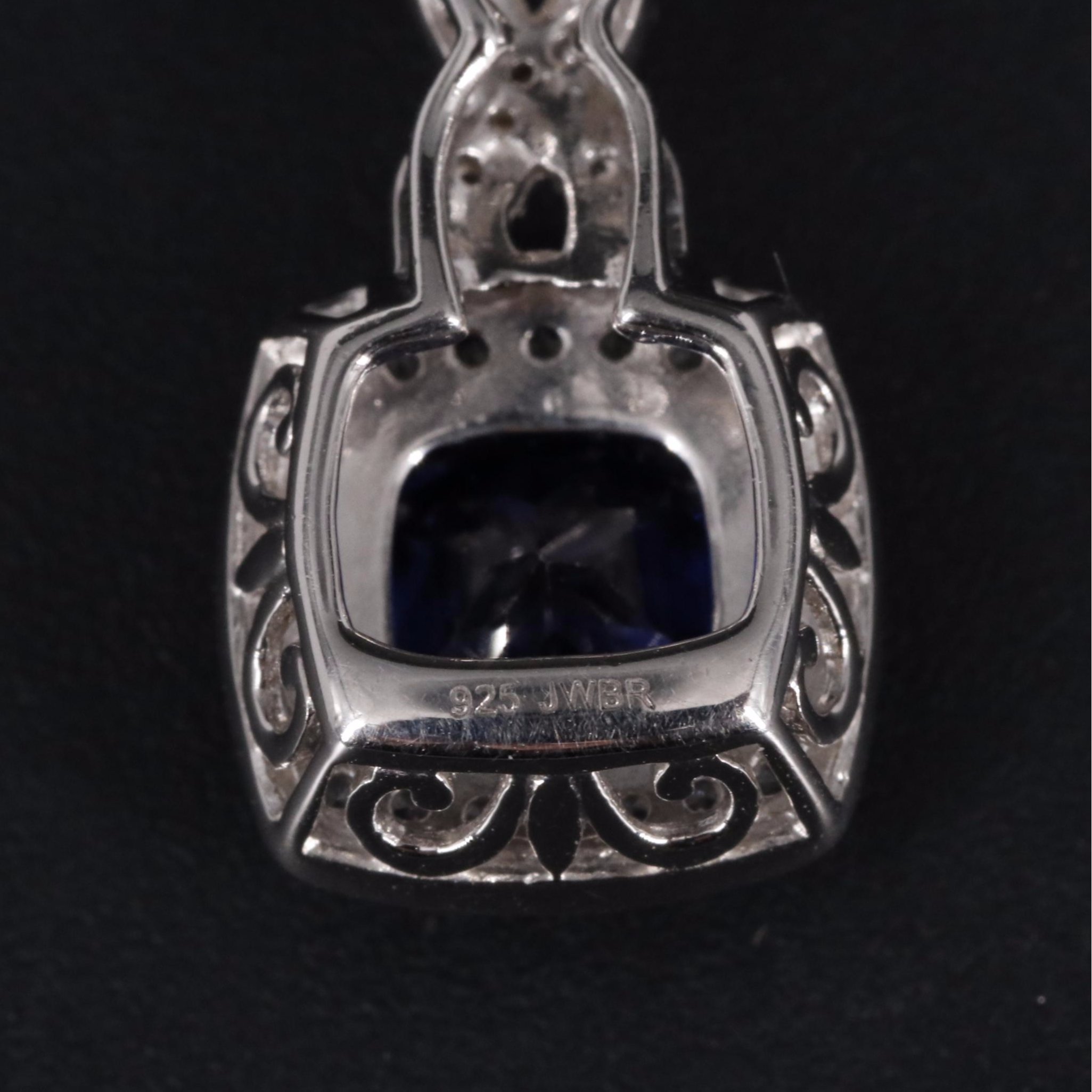Sterling Sapphire Halo Pendant Necklace