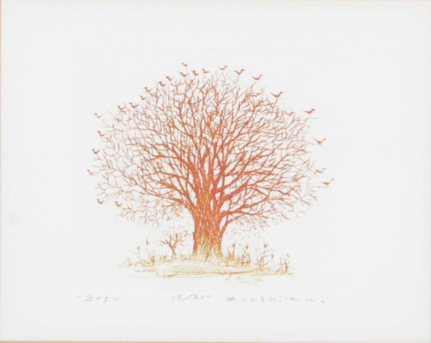 Ushiku Kenji Color Etching "Tree With Birds," Circa 1981
