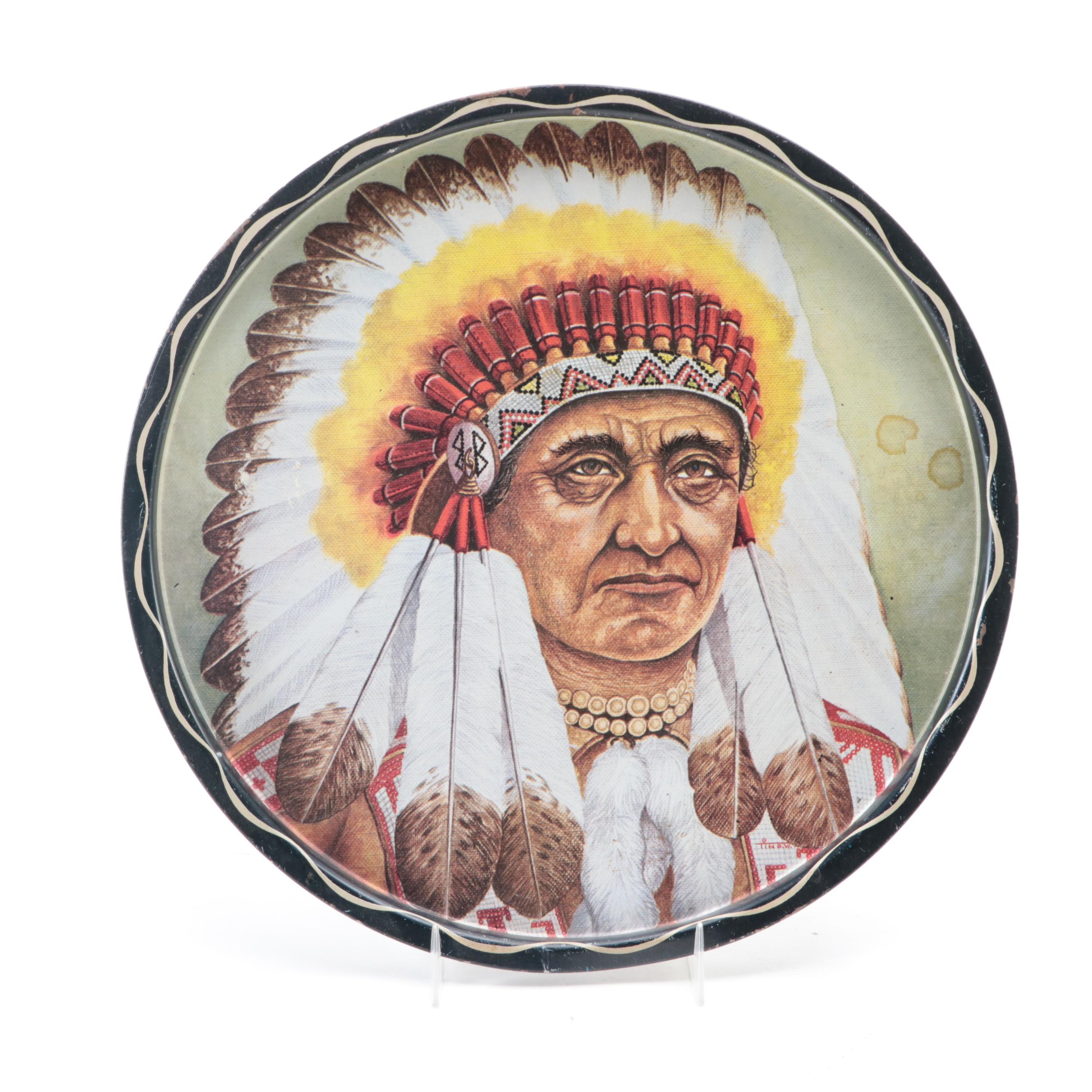 Tin Lithograph Native American Chief Portrait Serving Trays