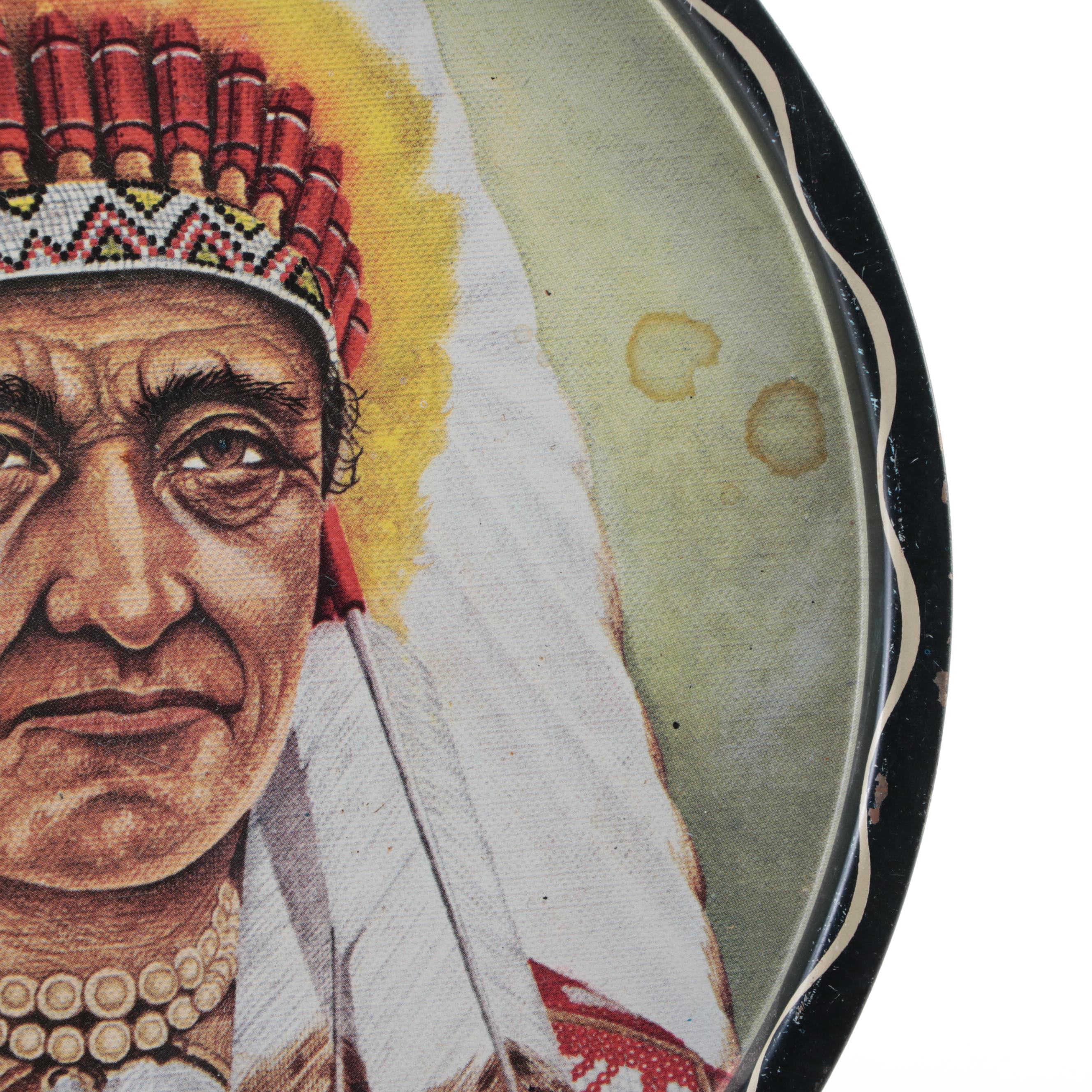 Tin Lithograph Native American Chief Portrait Serving Trays
