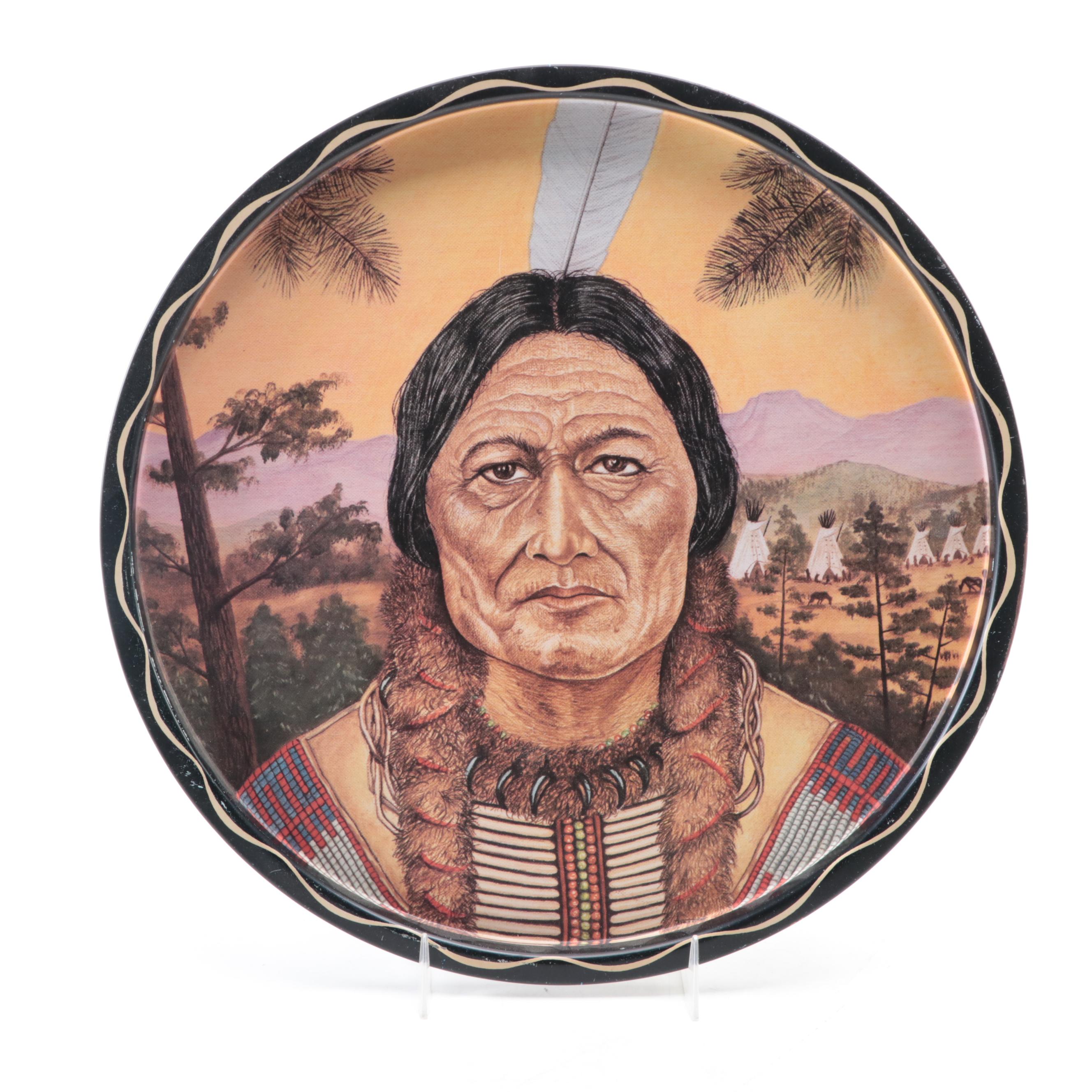 Tin Lithograph Native American Chief Portrait Serving Trays