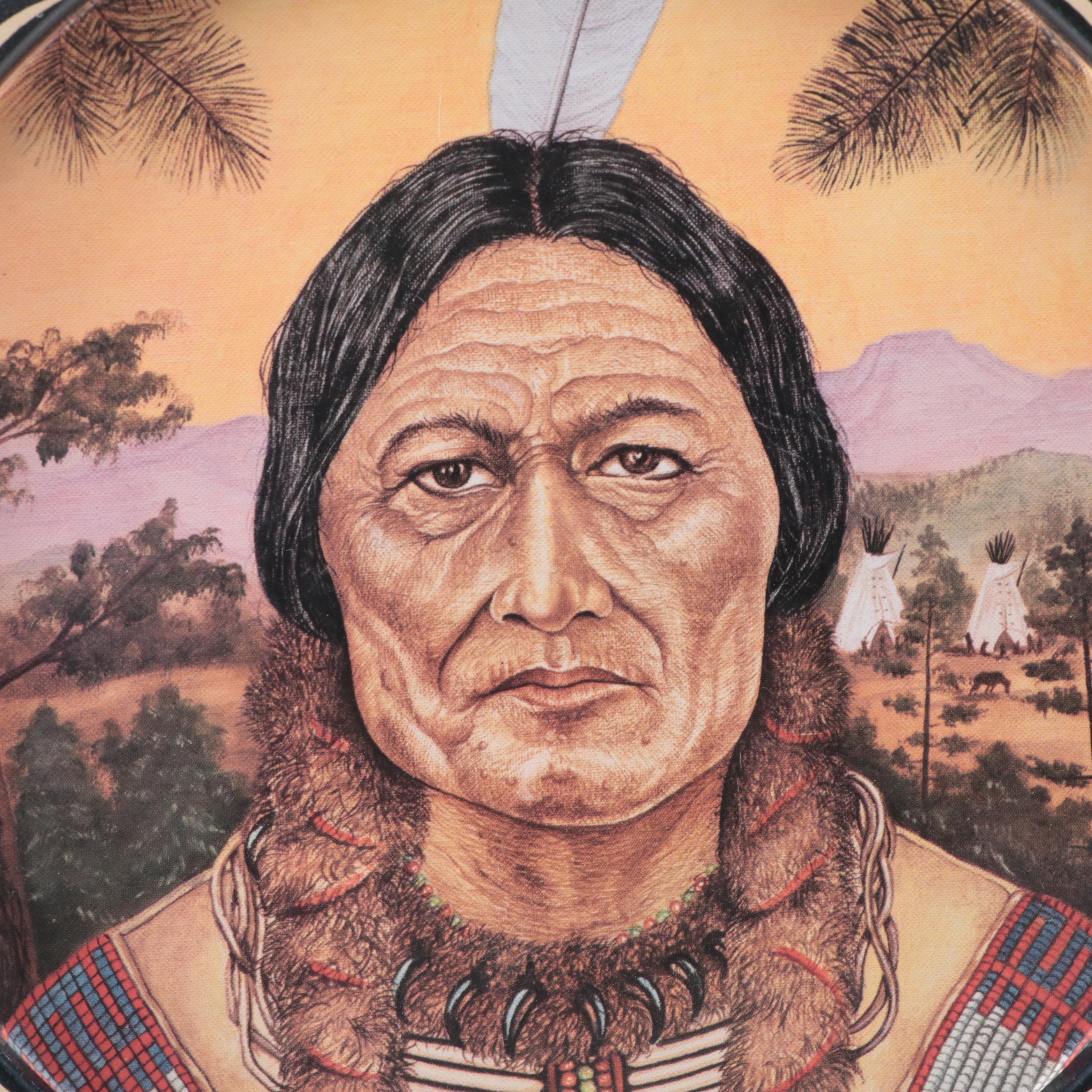 Tin Lithograph Native American Chief Portrait Serving Trays