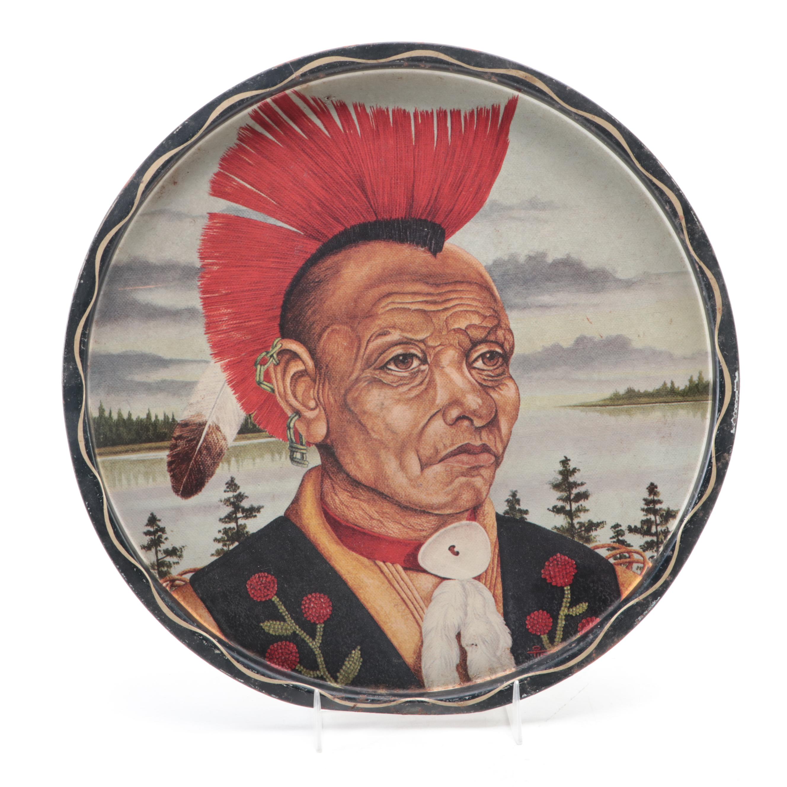 Tin Lithograph Native American Chief Portrait Serving Trays