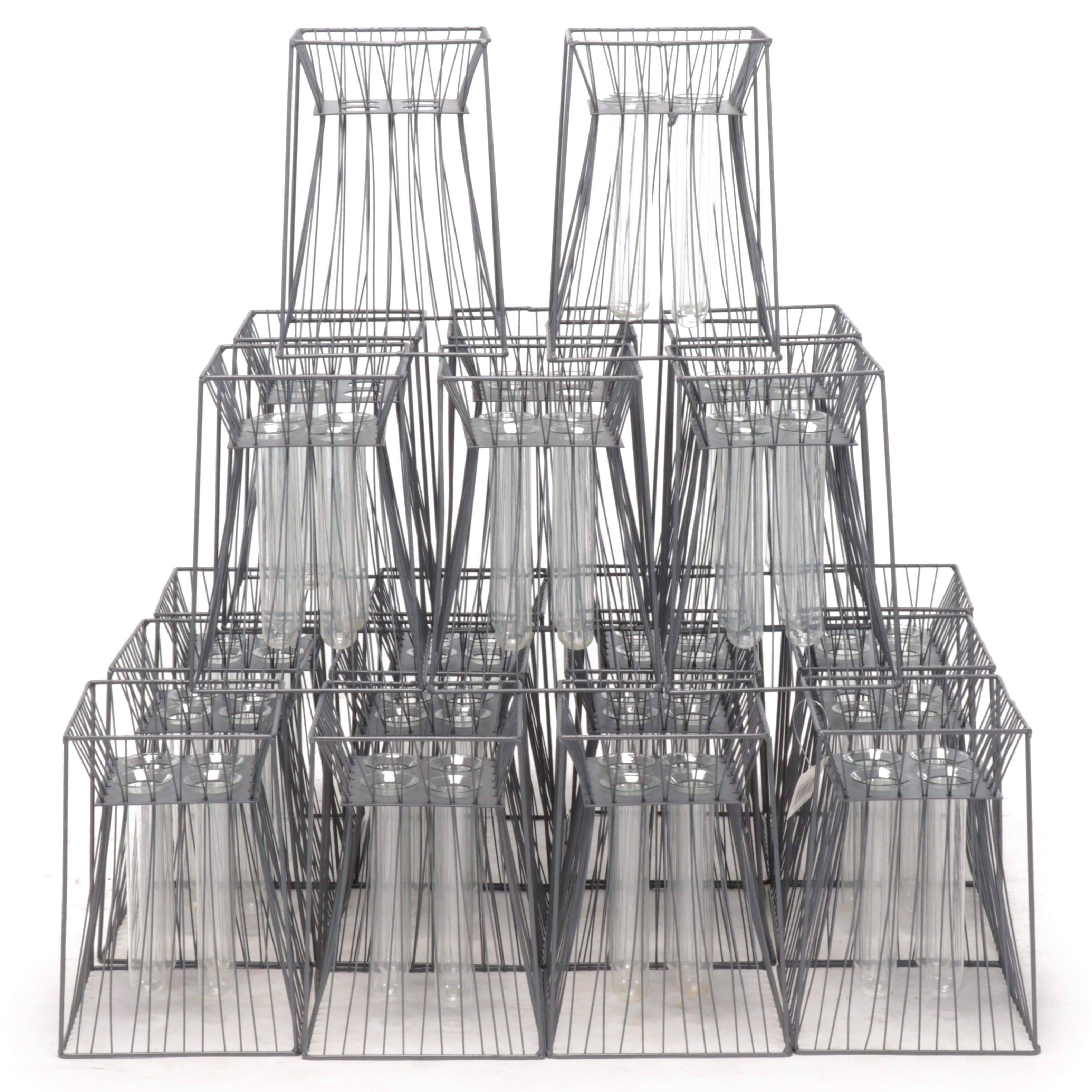 Contemporary Glass Test Tube Bud Vases with Wire Racks EBTH