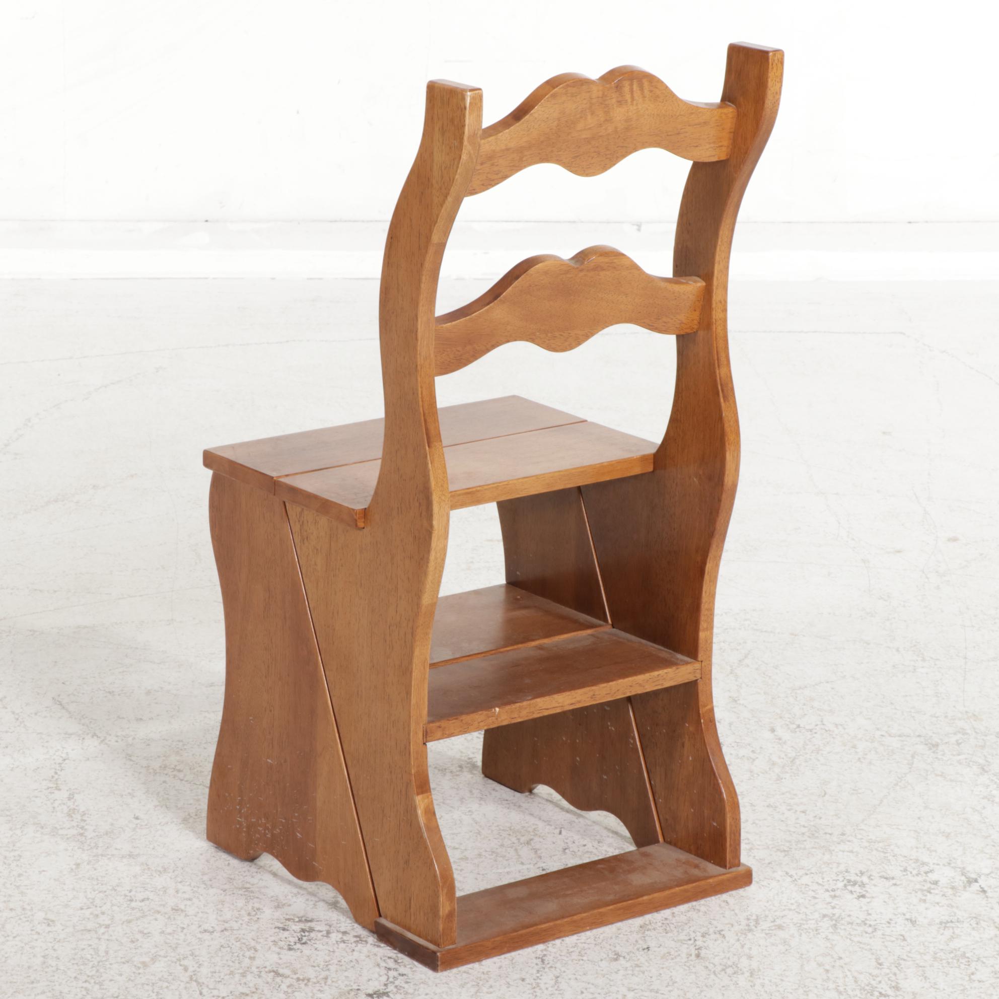 American Primitive Style Pine Shelf Rack, Breadbox and Metamorphic Step Chair