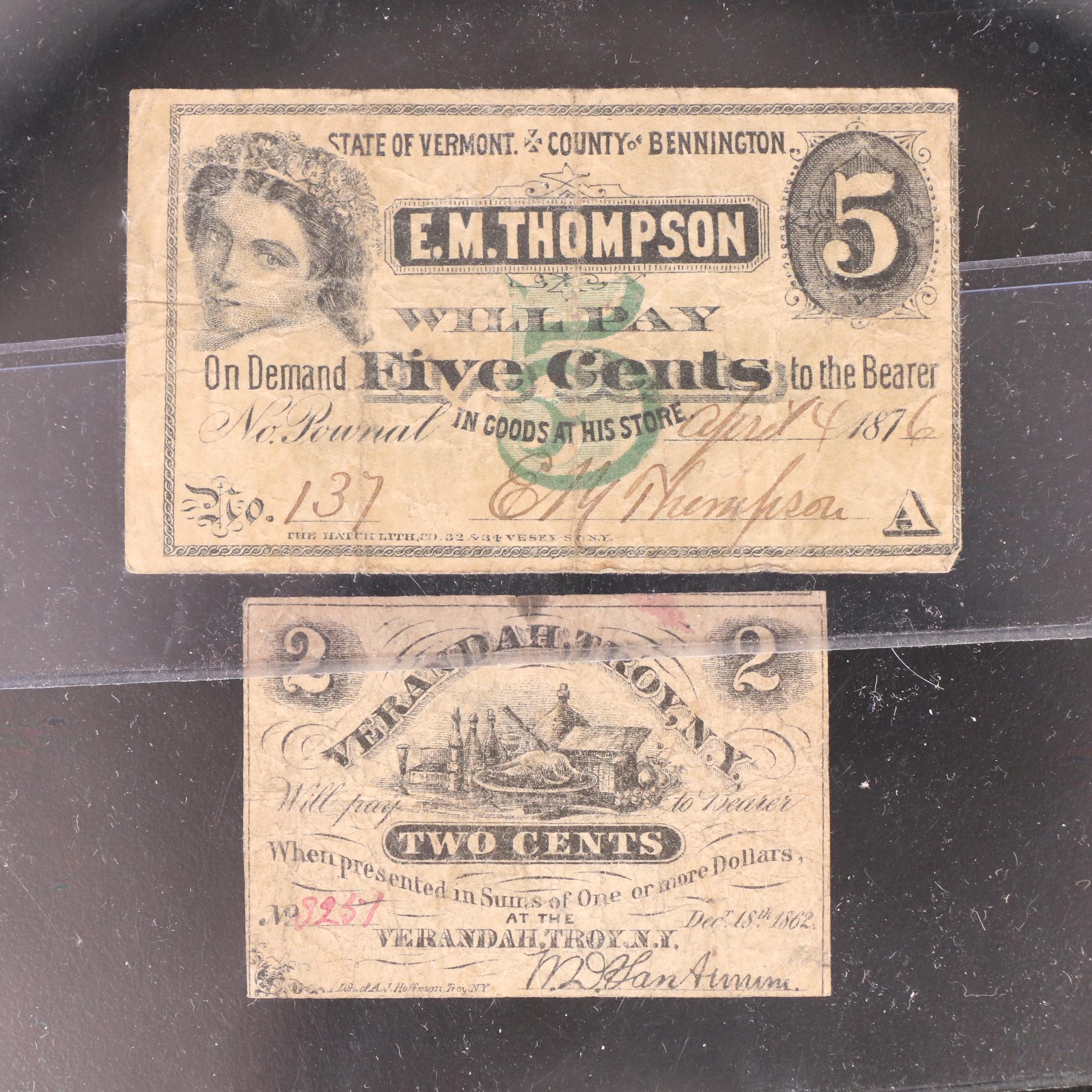 Five Privately Issued Notes Issued in the 1800's