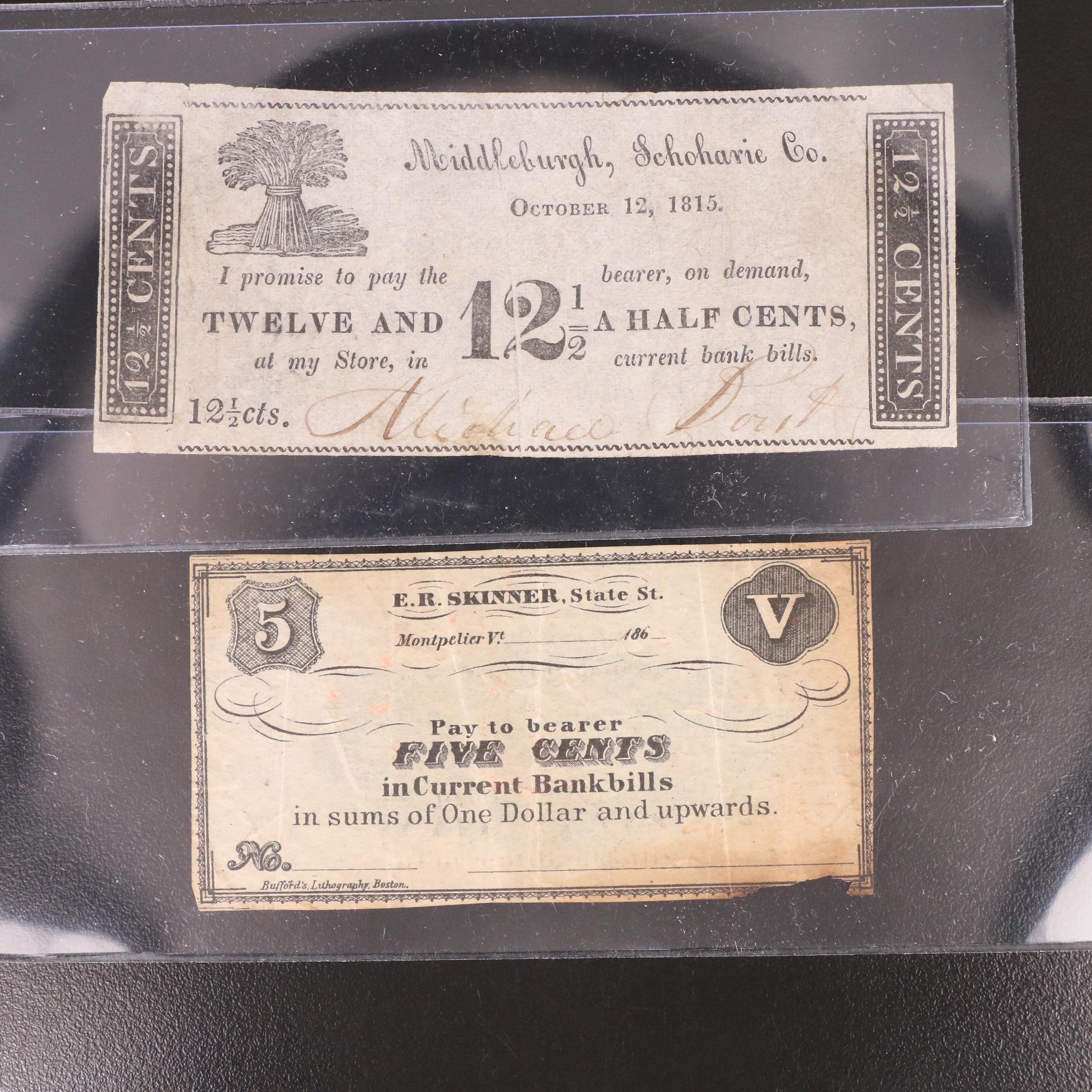 Five Privately Issued Notes Issued in the 1800's