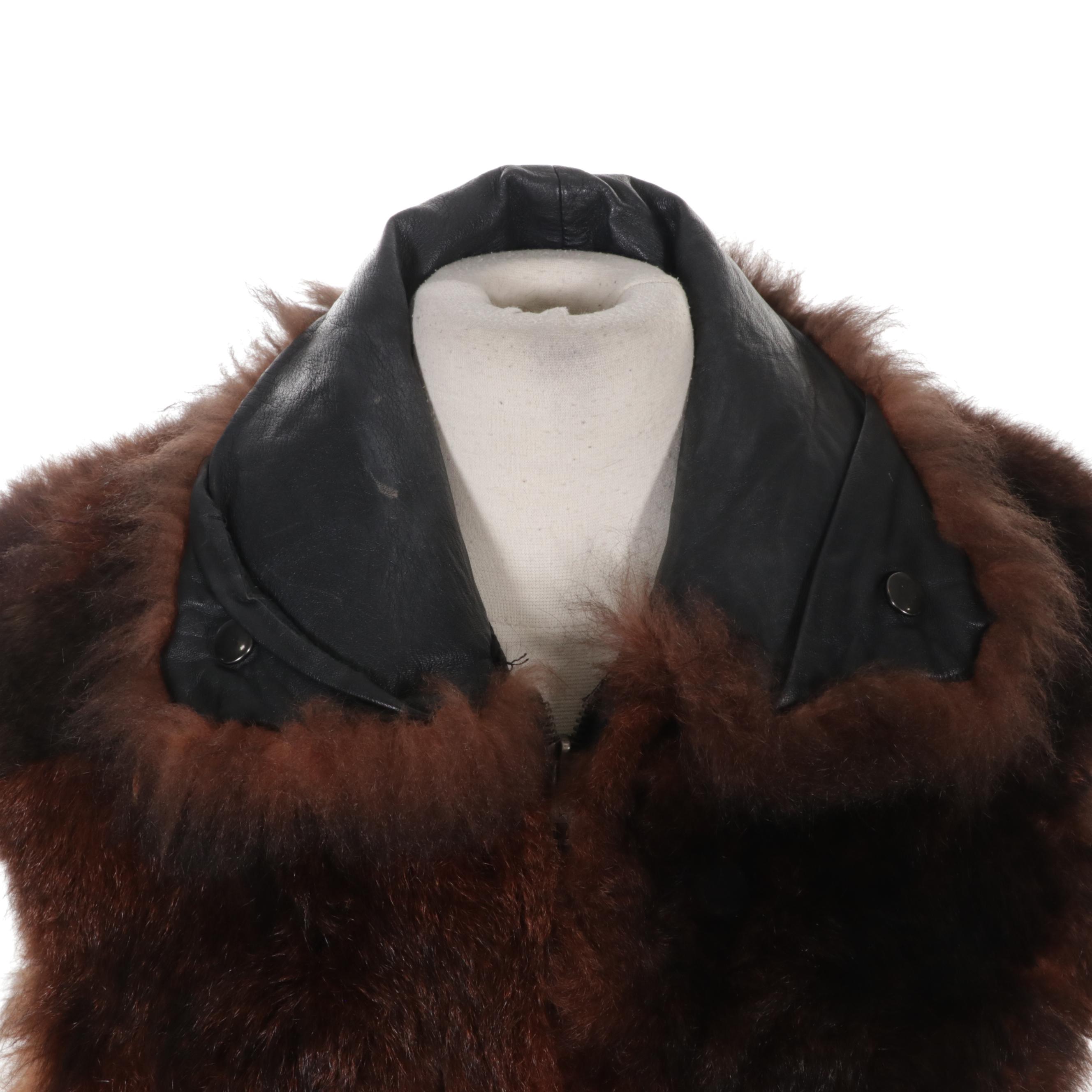 Australian Possum Fur Zipper-Front Vest with Leather Trim