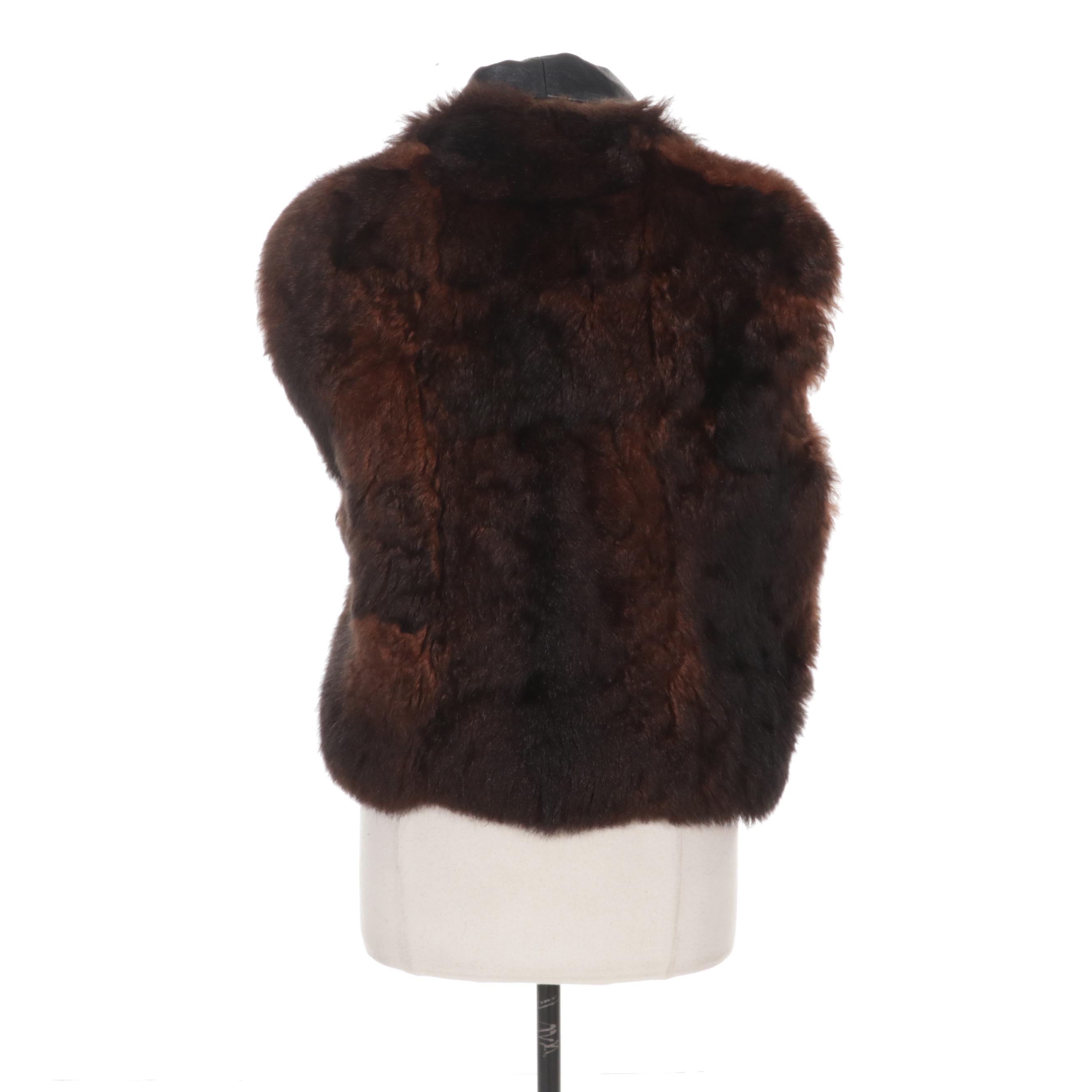 Australian Possum Fur Zipper-Front Vest with Leather Trim