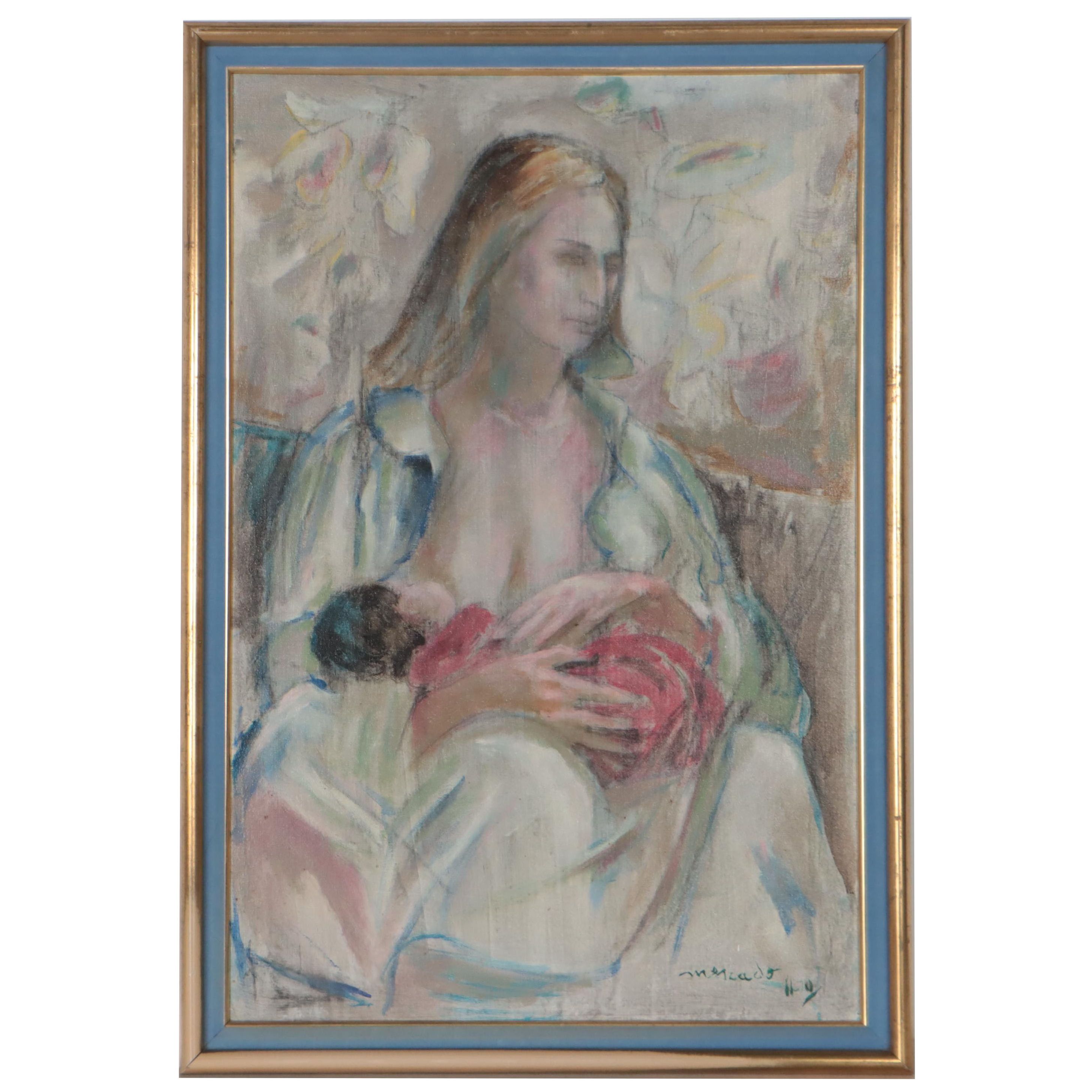 Oil Painting of Mother and Child, 1970