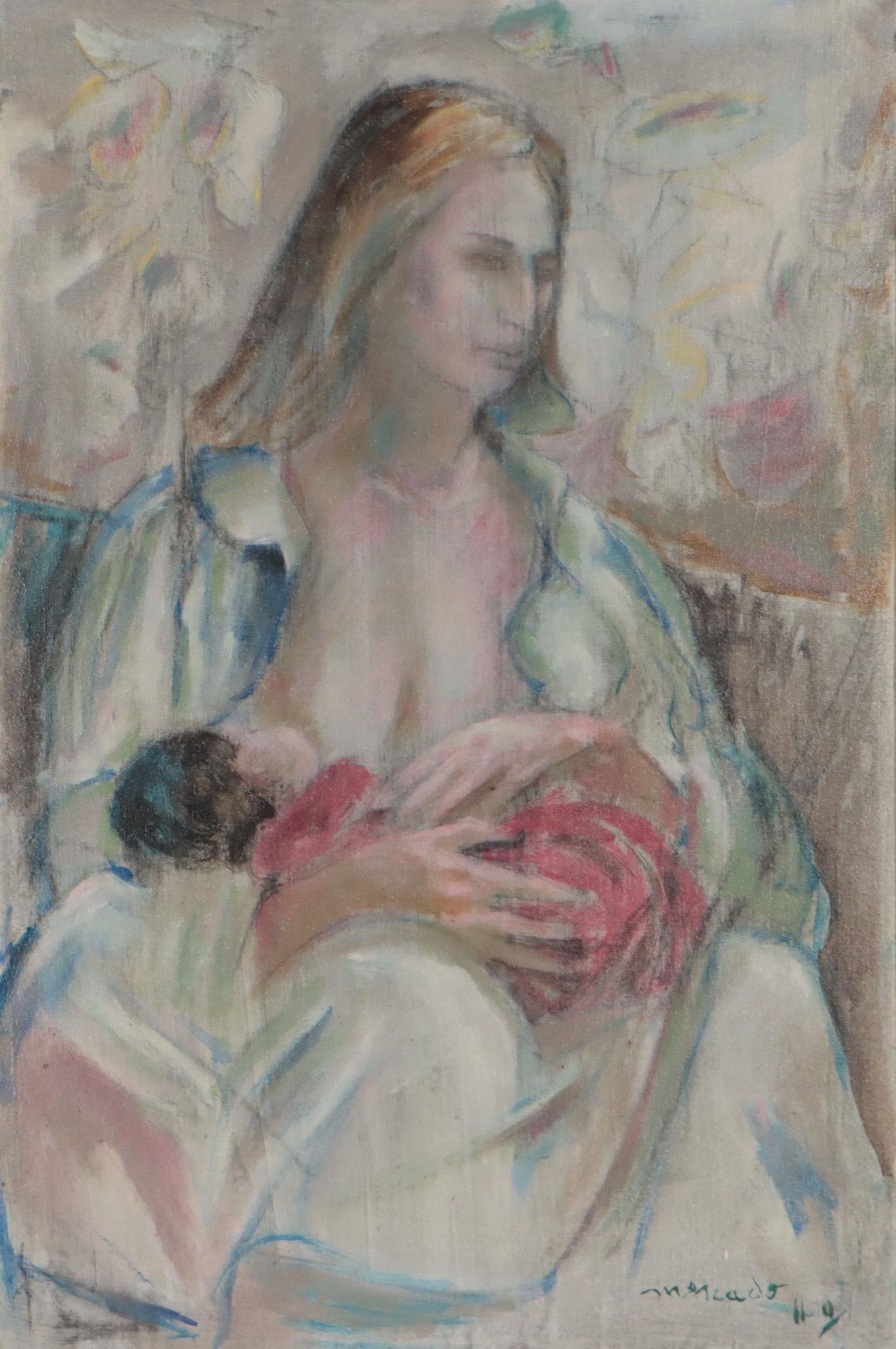 Oil Painting of Mother and Child, 1970
