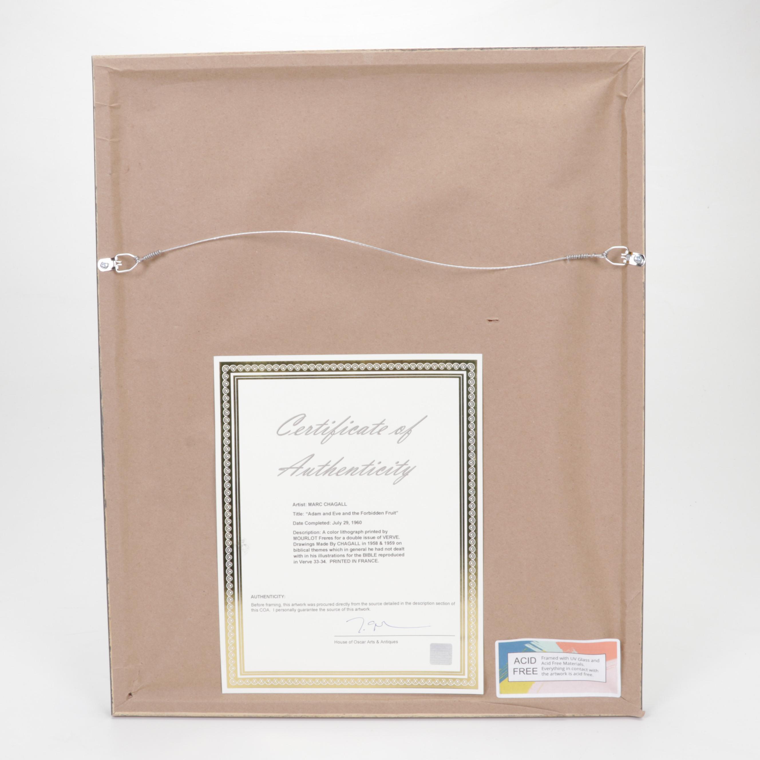 Marc Chagall Color Lithograph "Adam and Eve and the Forbidden Fruit," 1960