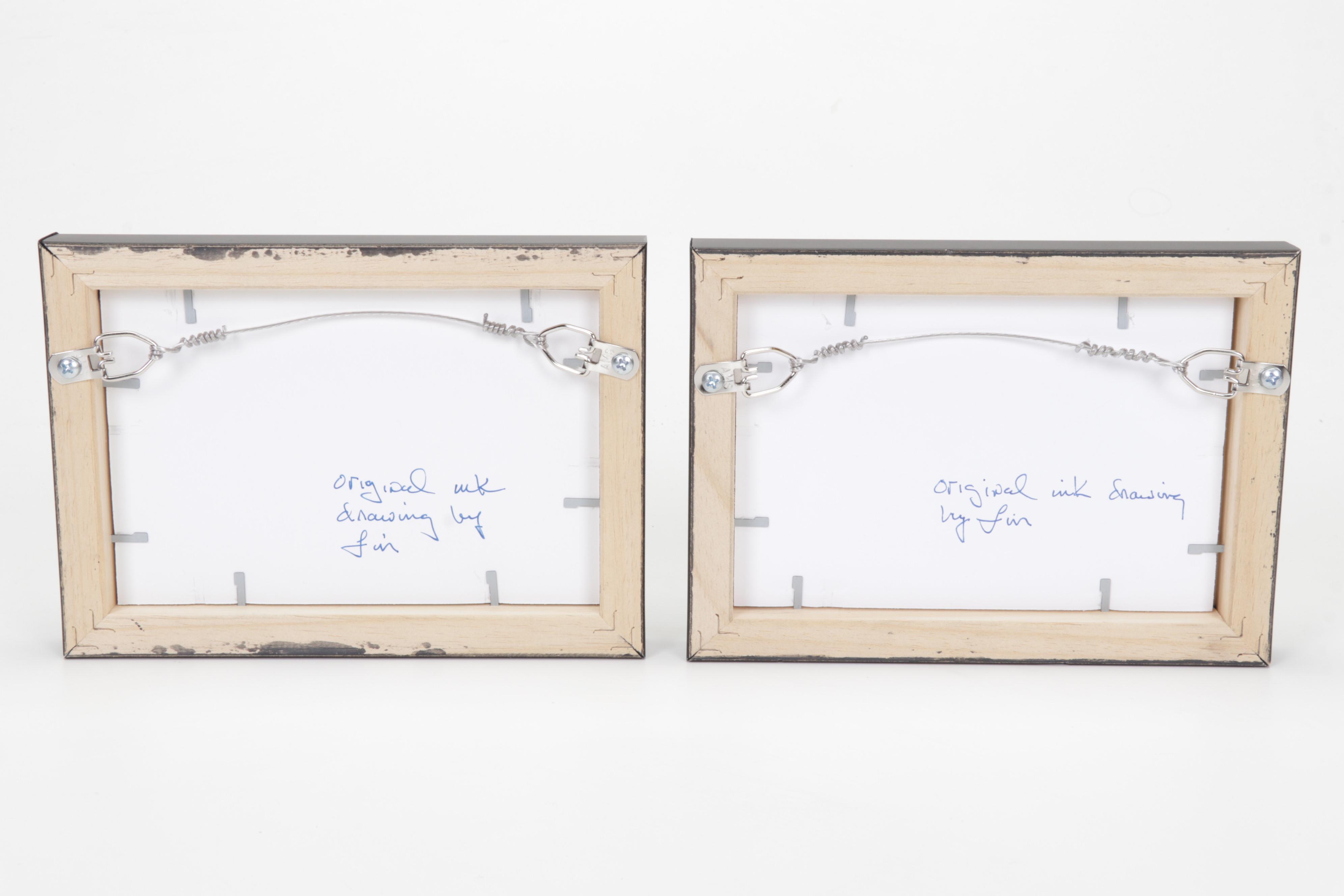 Folk Art Ink Wash Painting of Cats, 21st Century