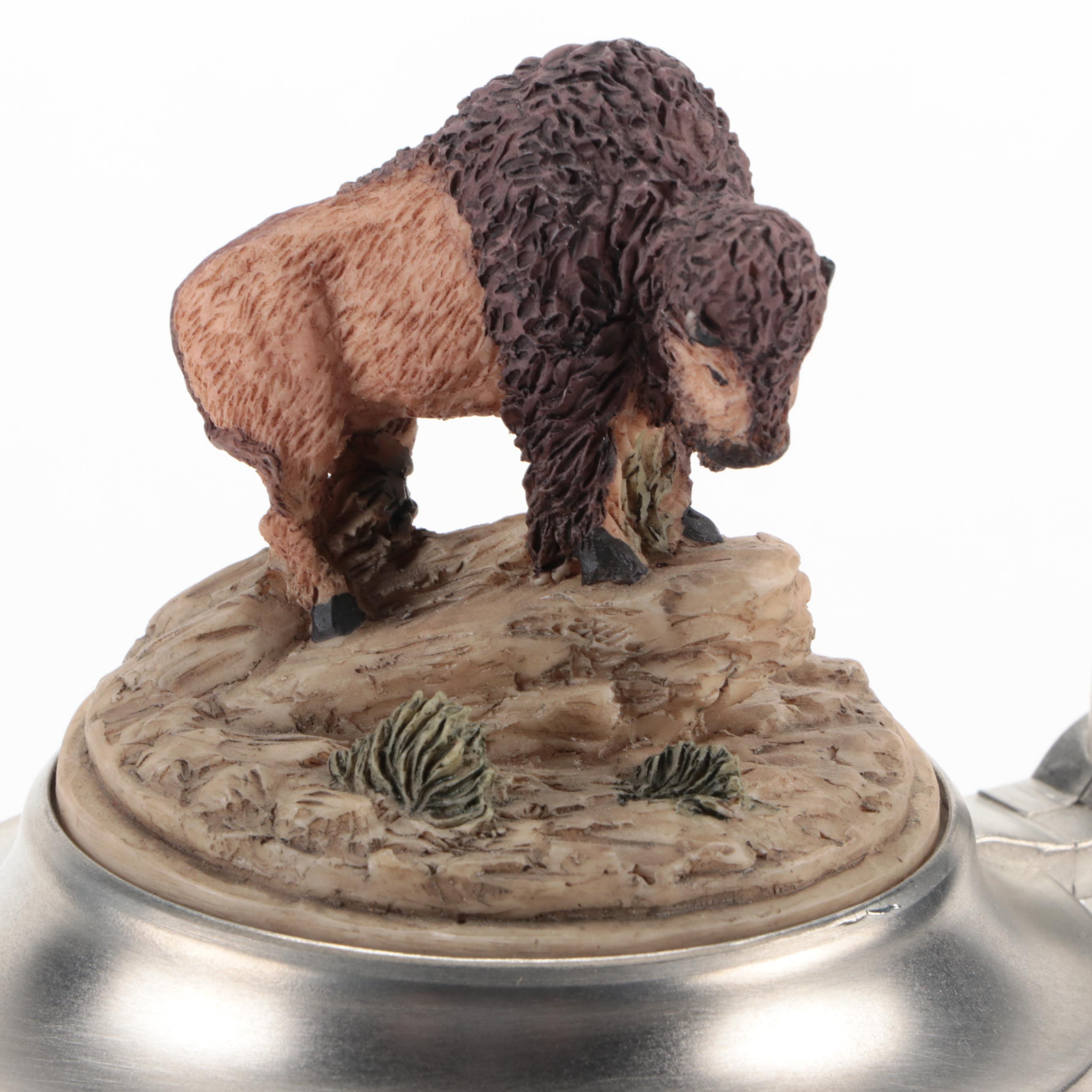 Gerz Limited Edition "Buffalo" Glazed Stoneware and Pewter Beer Stein