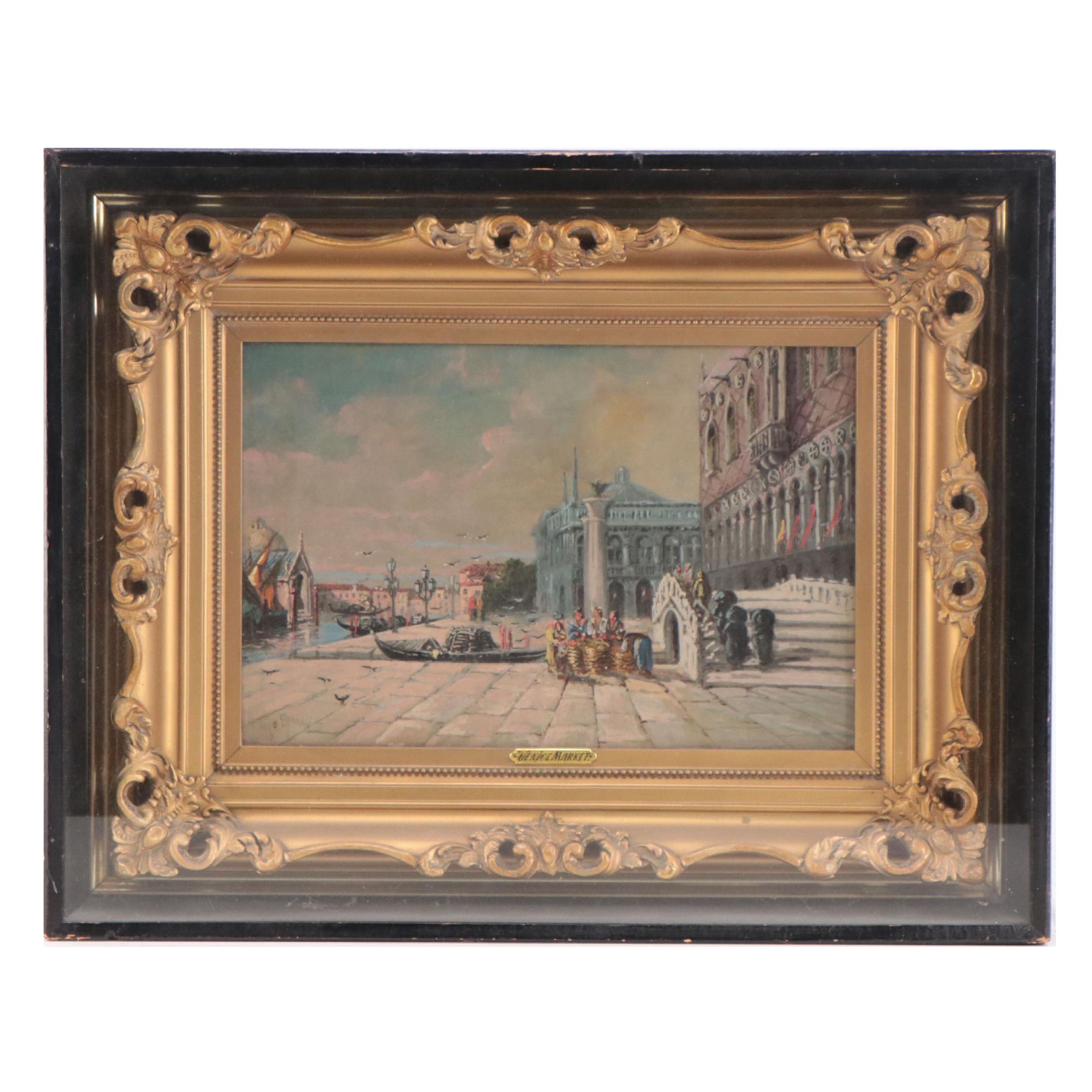 Ugo Mario Oil Painting "Venice Market"
