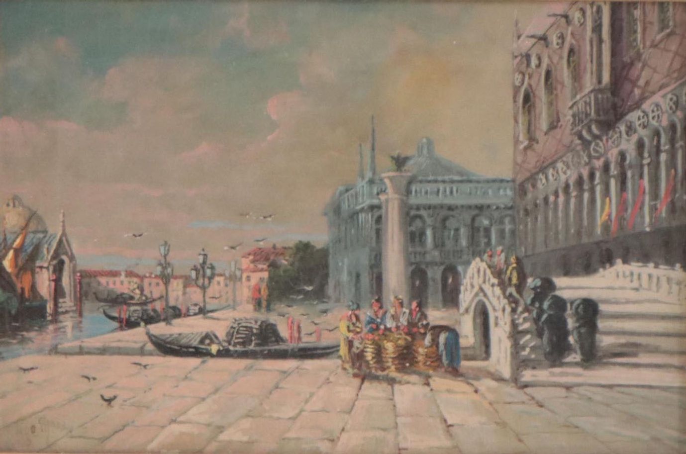 Ugo Mario Oil Painting "Venice Market"