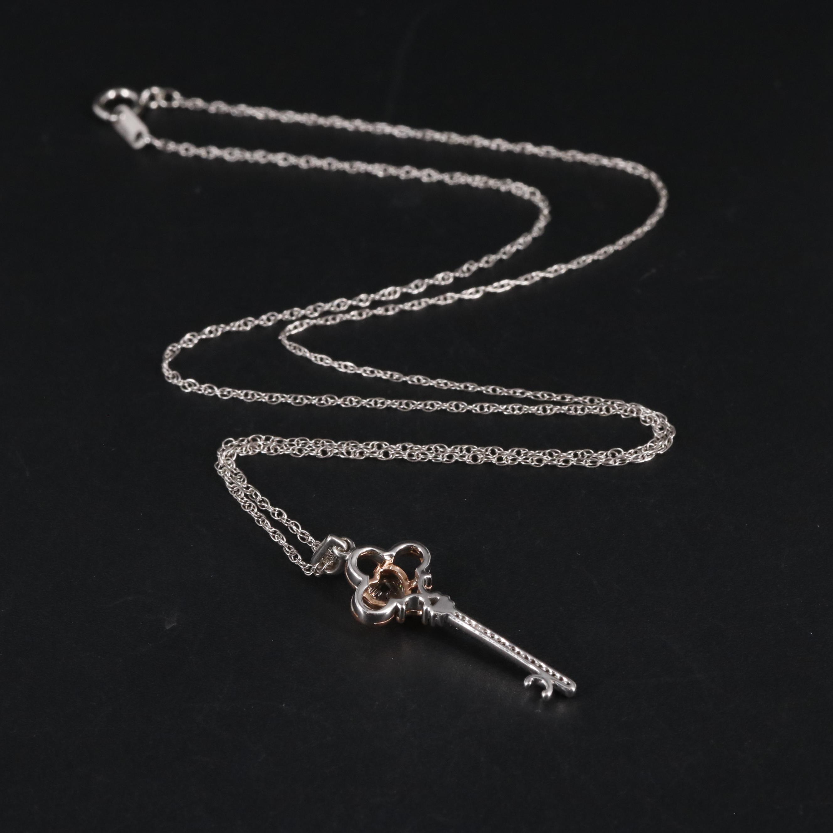 Sterling Key Pendant with 10K Gold Accent Necklace