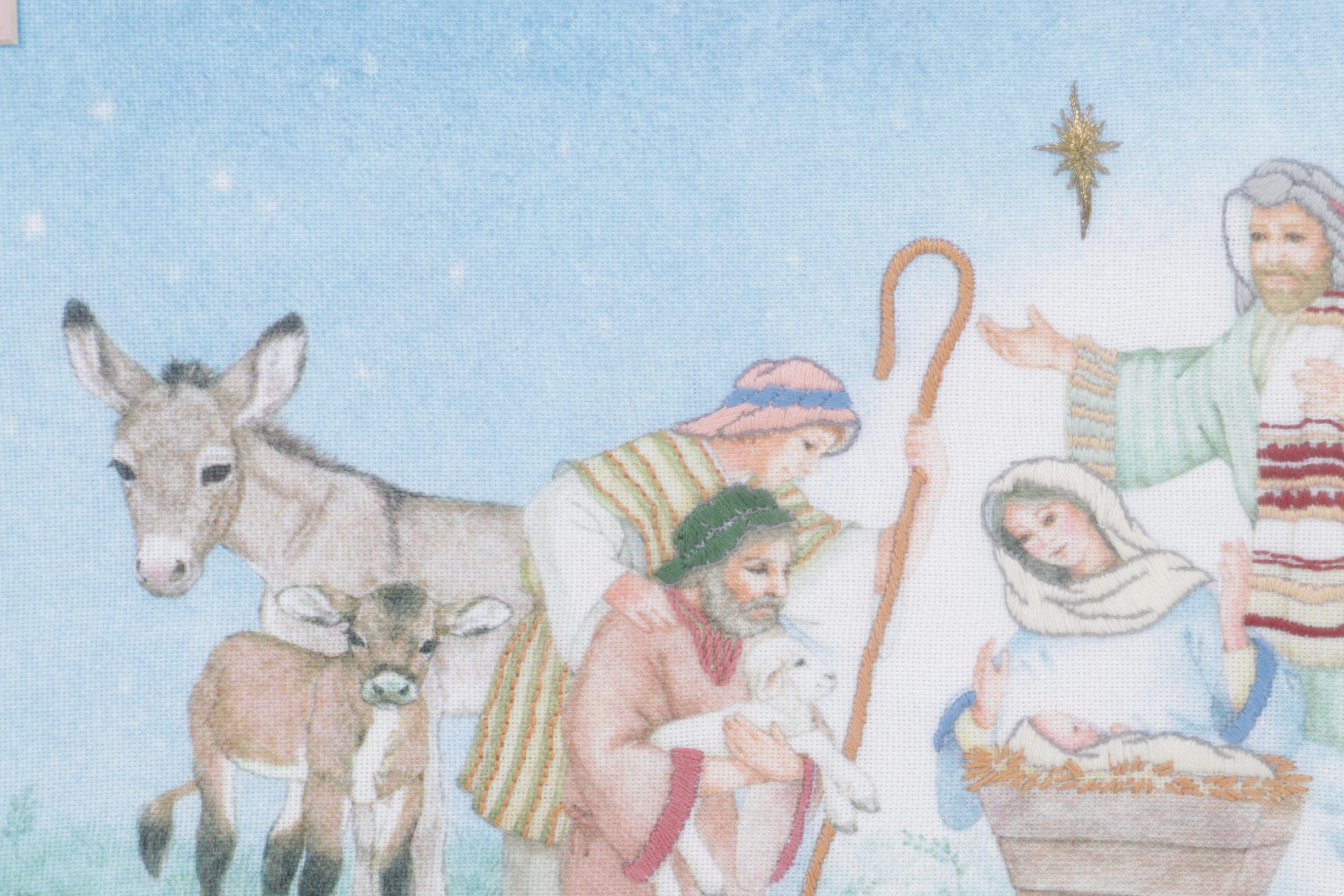 Nativity Scene Printed and Hand-Embroidered Textile Panel