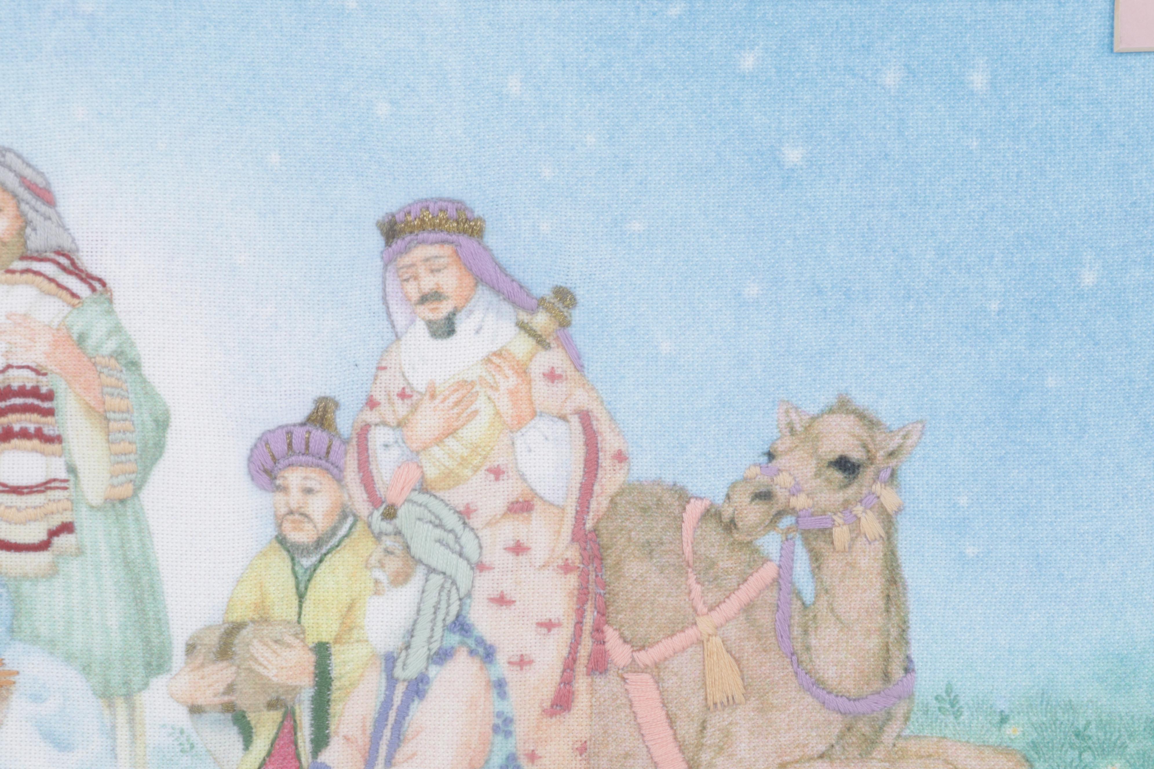 Nativity Scene Printed and Hand-Embroidered Textile Panel