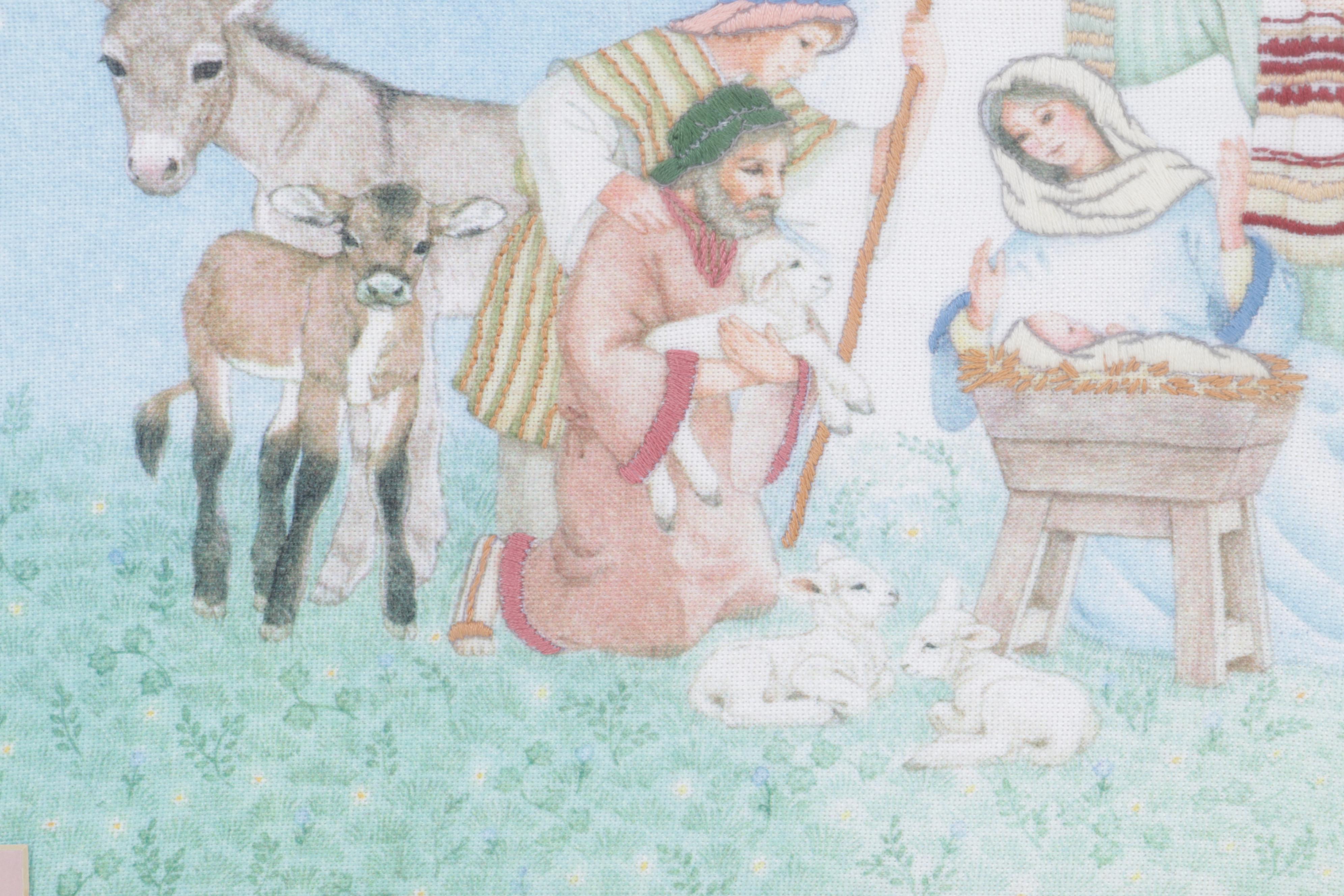 Nativity Scene Printed and Hand-Embroidered Textile Panel
